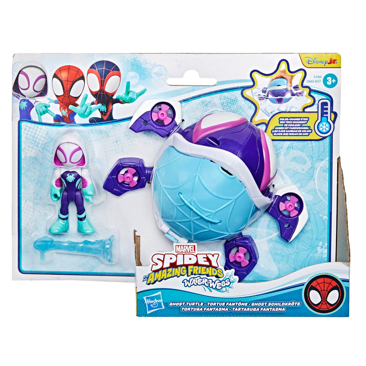 Spidey and His Amazing Friends Marvel Water-Webs Ghost Turtle Submarine Toy - Color-Change Eyes & Action Figure Playset