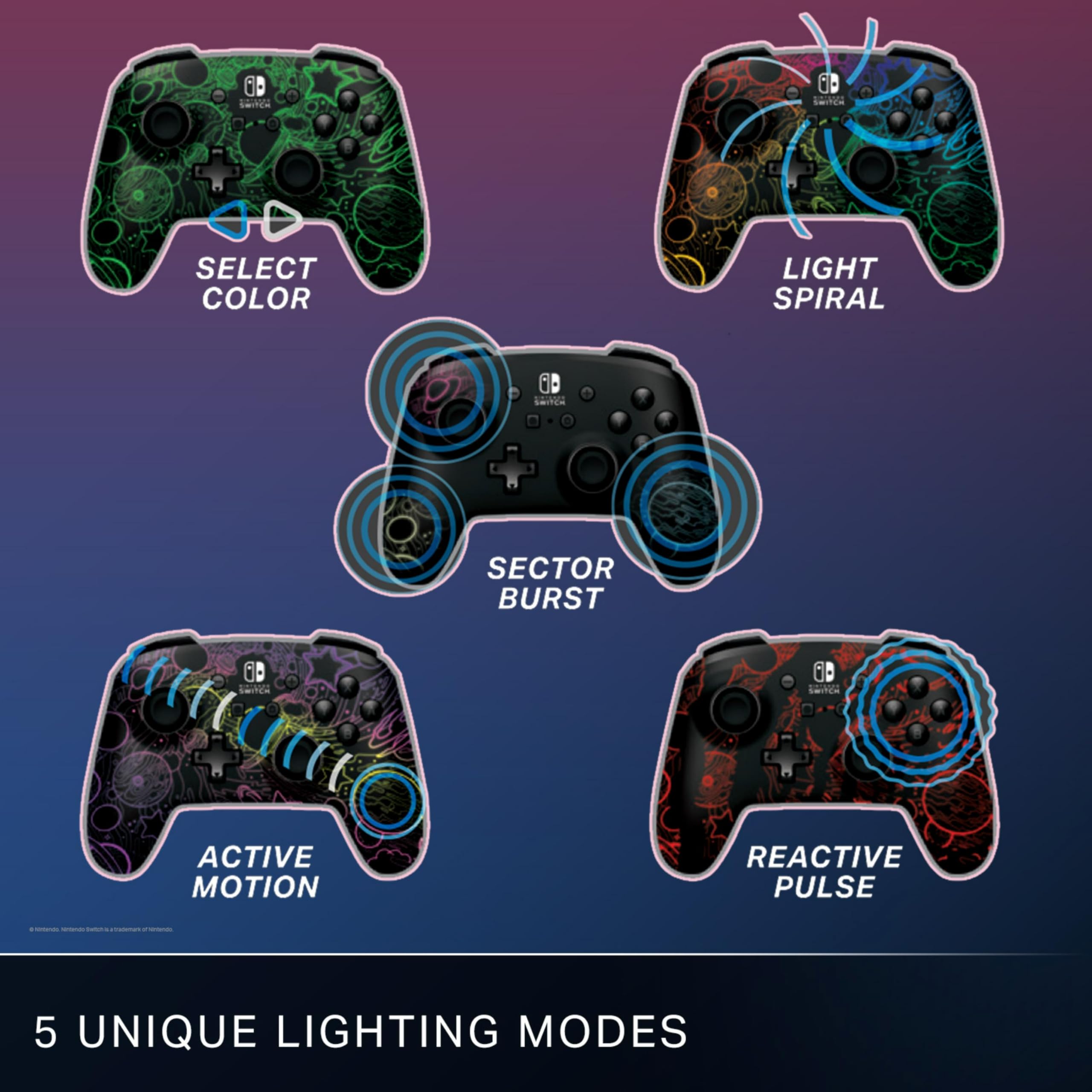PowerA Enhanced Wireless Controller for Nintendo Switch - Galactic Vortex with Lumectra RGB Lighting, Mappable Buttons, Motion Controls, Officially Licensed 11