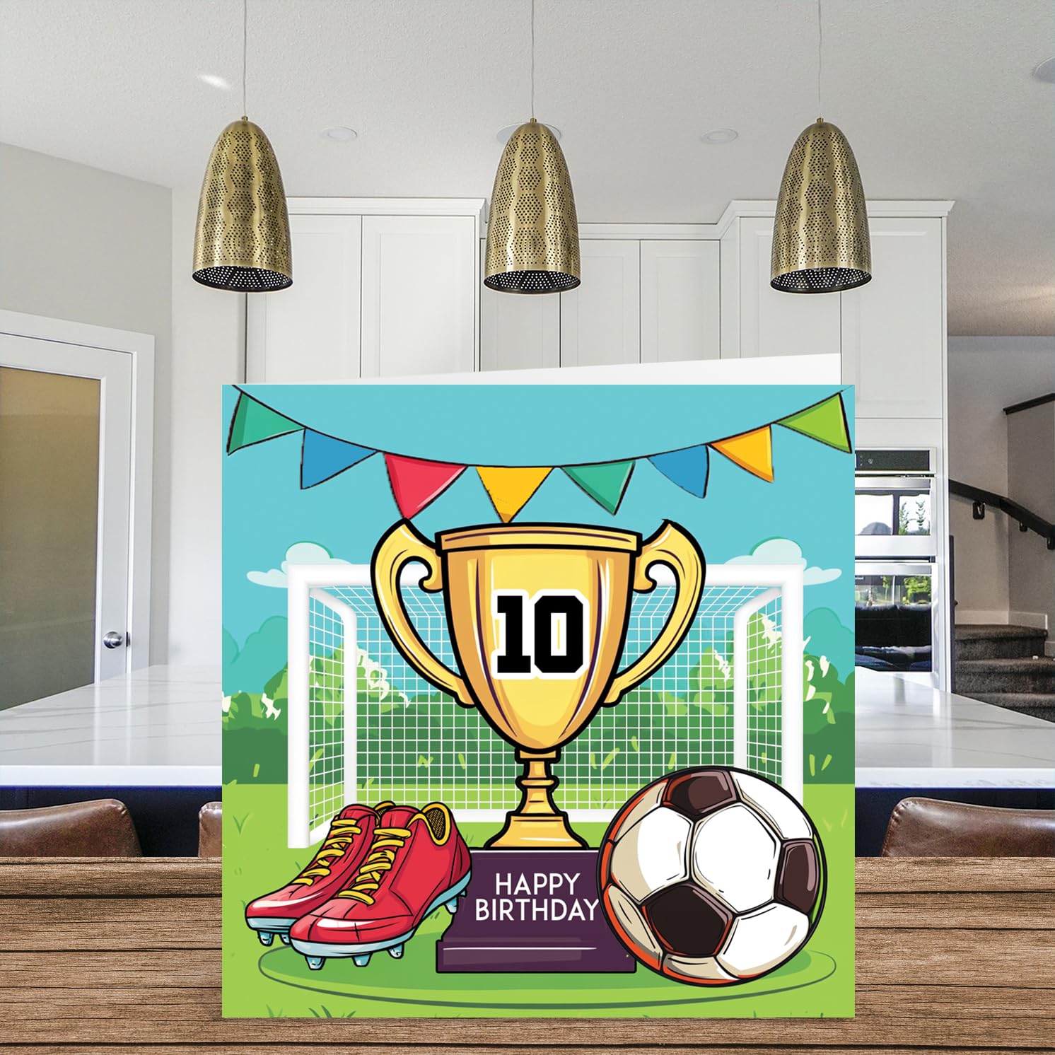 Stuff4 10th Birthday Card for Boys - Football Trophy Design | 145mm Square | Blank Inside 3