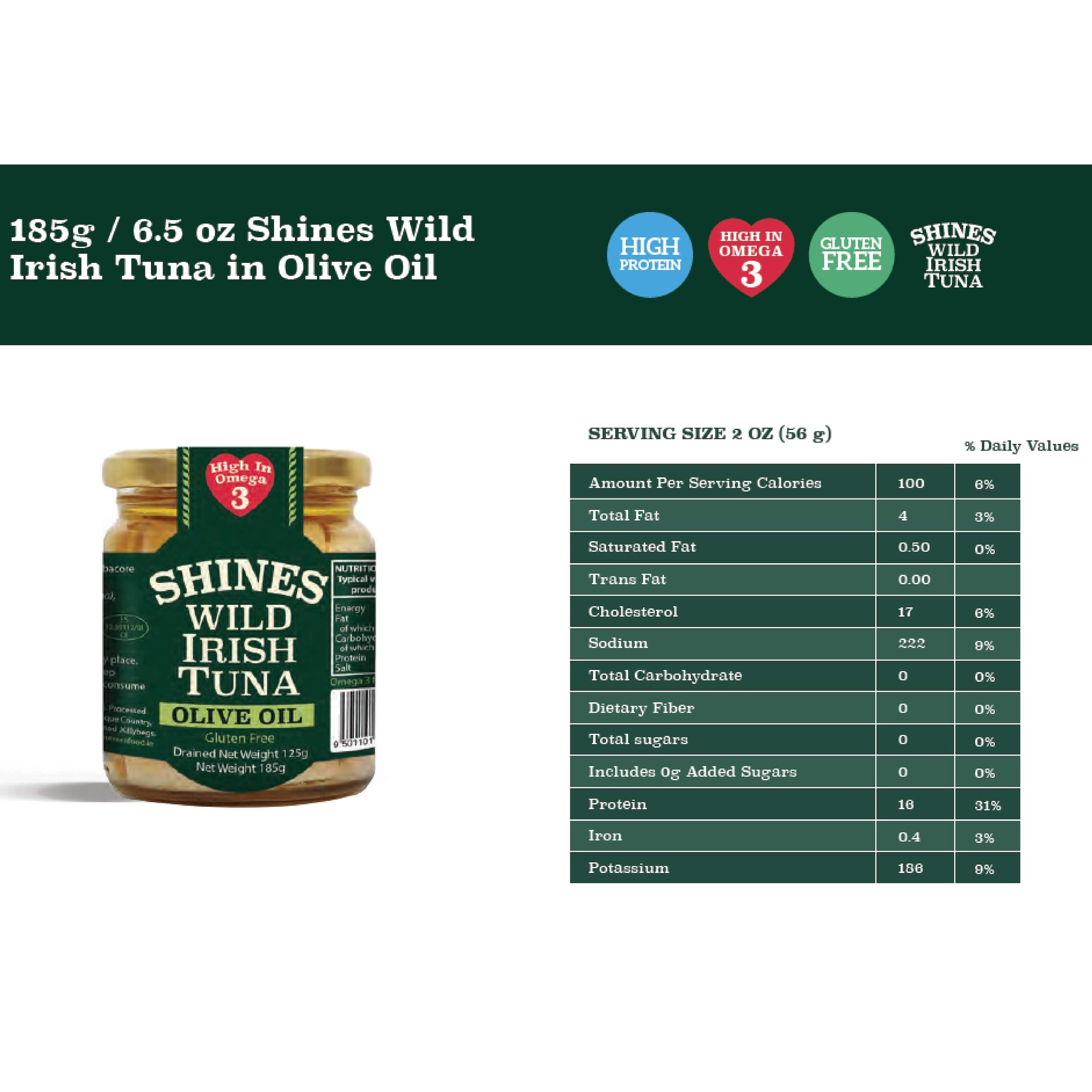 Shines Wild Irish Albacore Tuna in Olive Oil - 3 x 185g Tins | High Protein, Low Carb, Gluten-Free 6