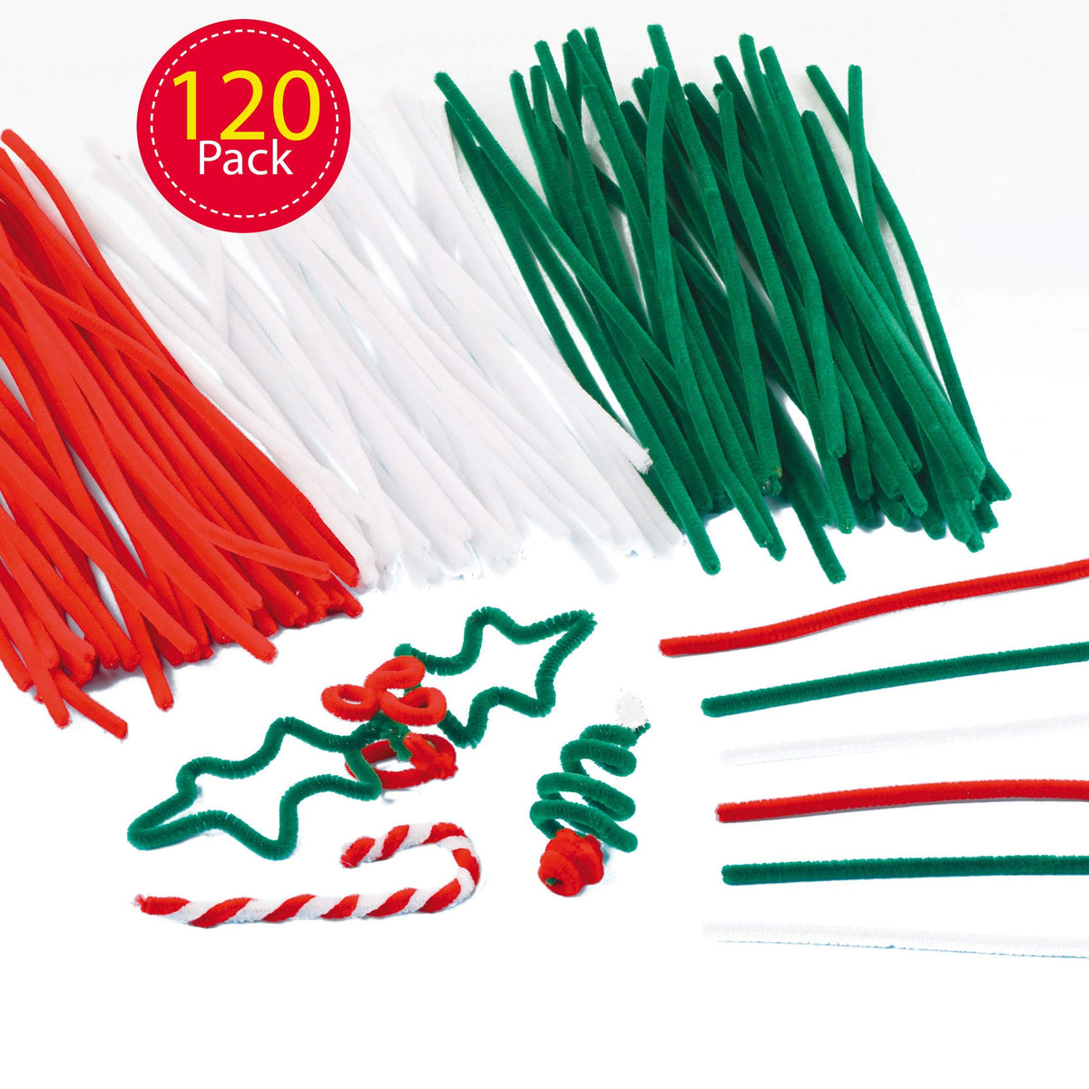 Baker Ross Christmas Pipe Cleaners - 120 Pack | 30cm Long | Assorted Colours