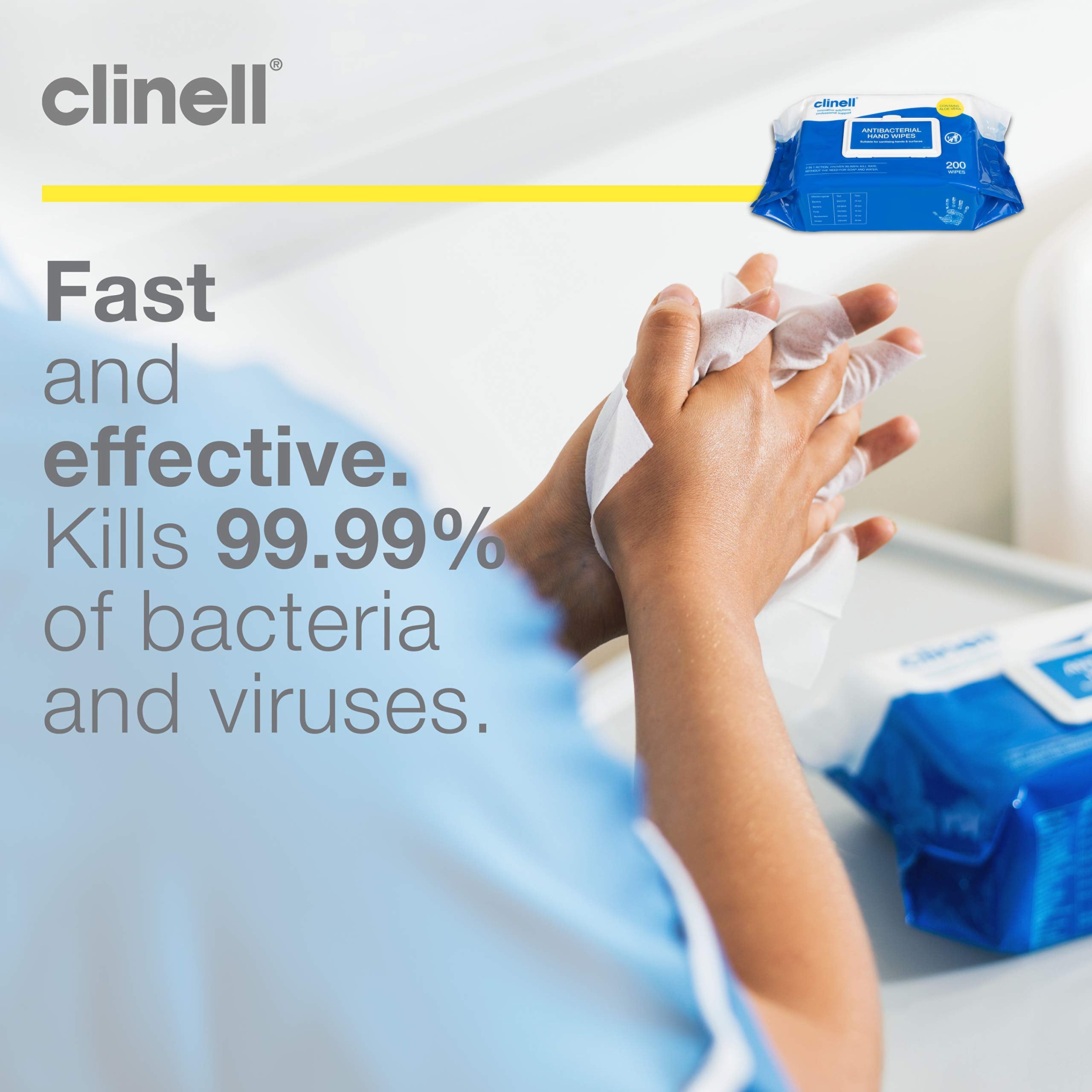 Clinell Antimicrobial Hand Wipes - Alcohol-Free Disinfectant | 200 Count Canister 2