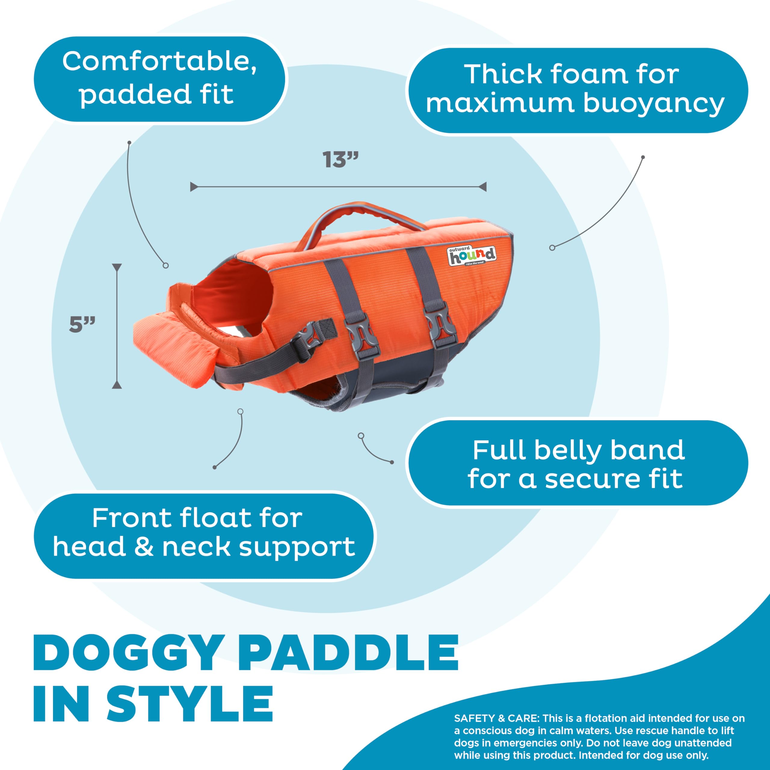 Outward Hound Granby Splash Dog Life Jacket - Small, Orange | Adjustable, Reflective Accents 4