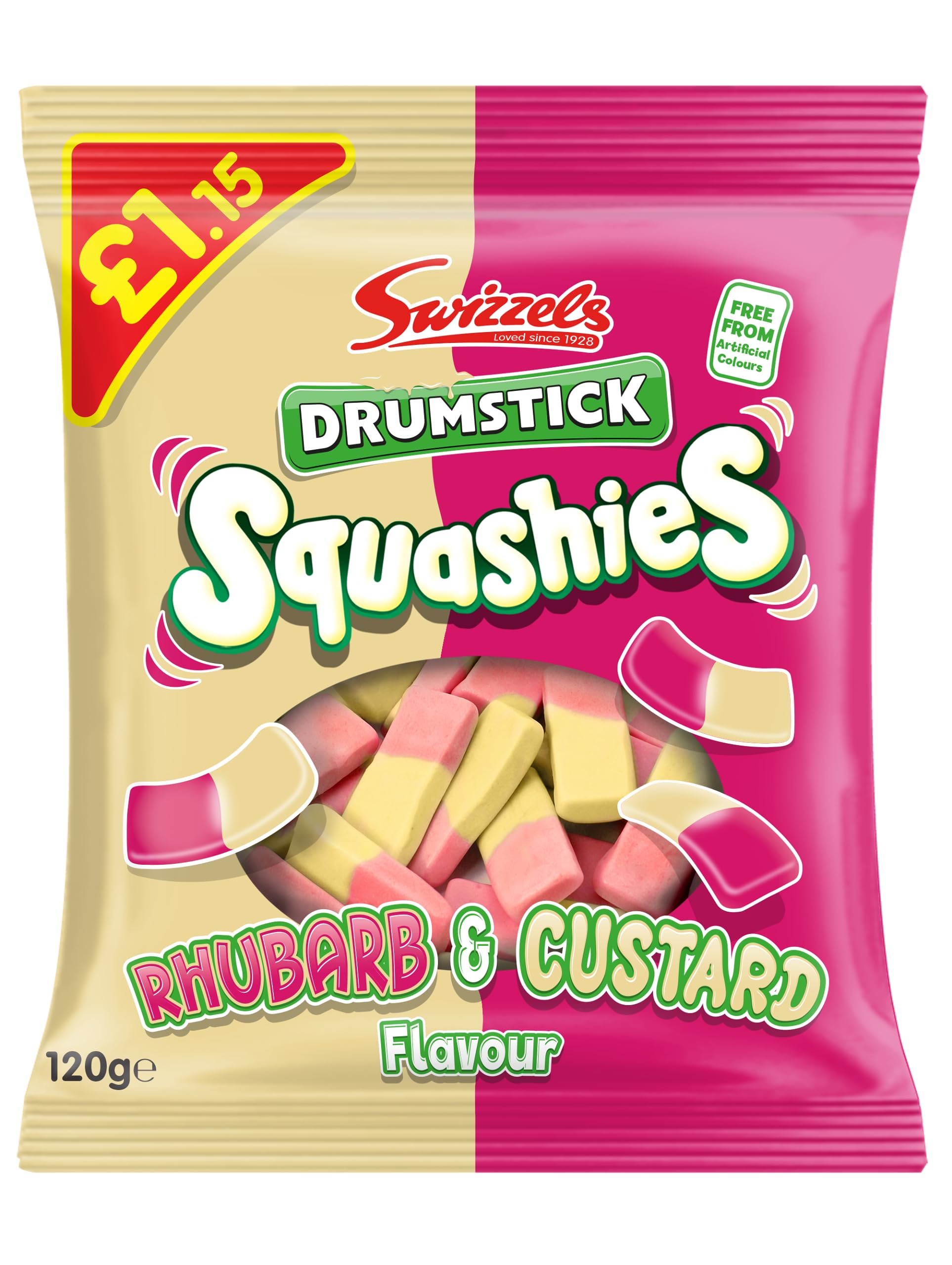 Swizzels Squashies Rhubarb & Custard Flavour Sweets | 120g Gummy Pack