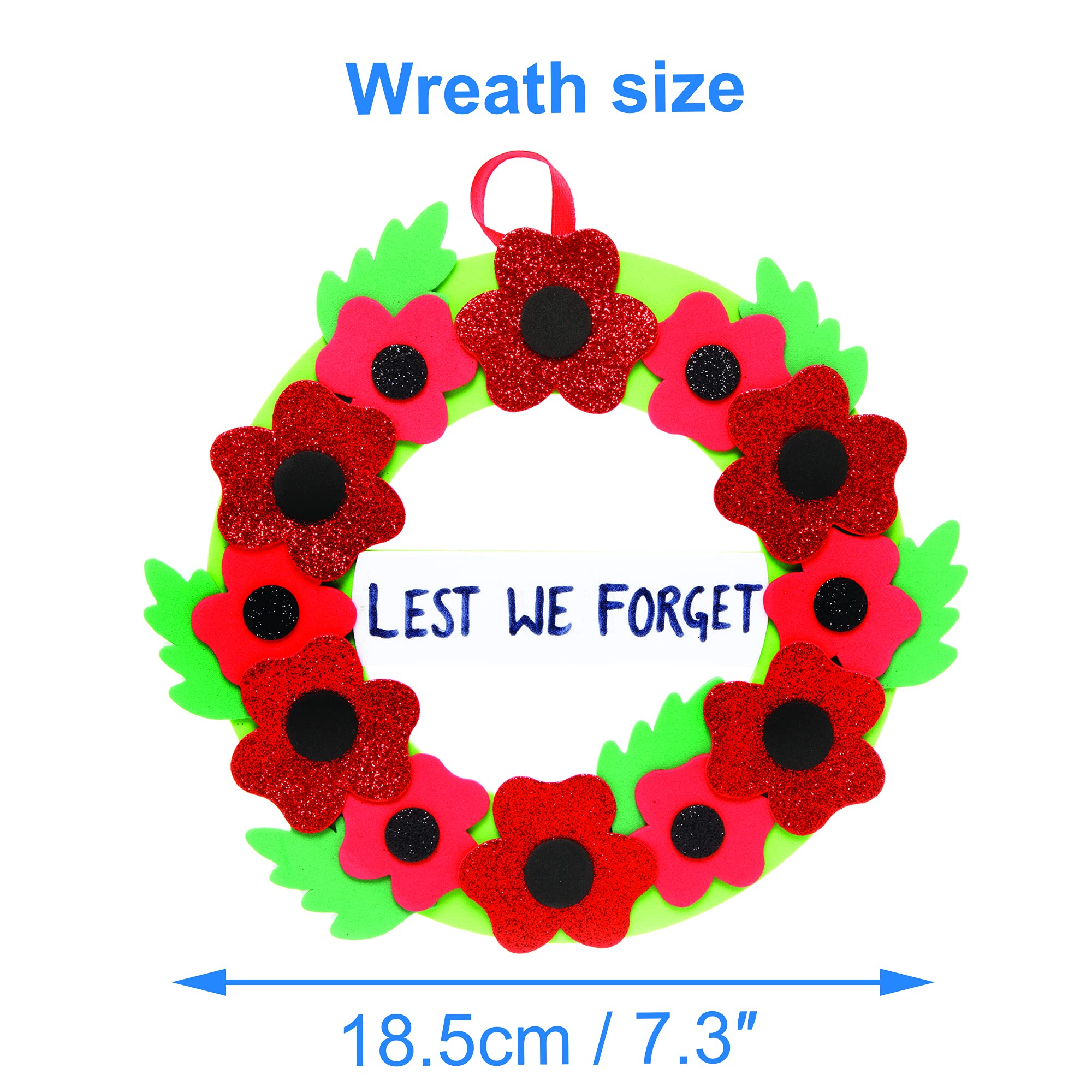 Baker Ross Poppy Wreath Kits - Pack of 3, Foam Craft Wreath Making Kit for Kids 4