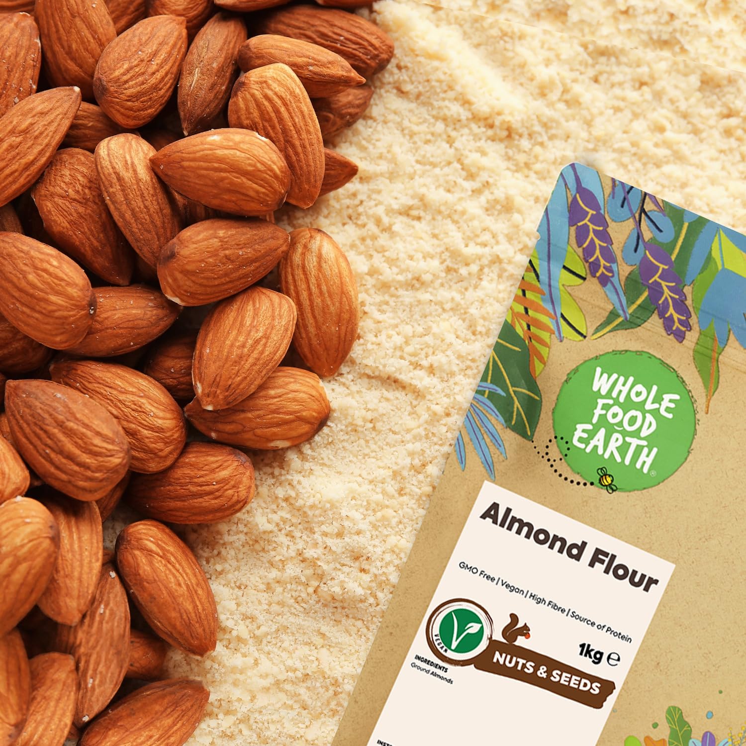 Wholefood Earth Almond Flour - Ground Blanched Almonds | 500g | GMO Free | High Fibre