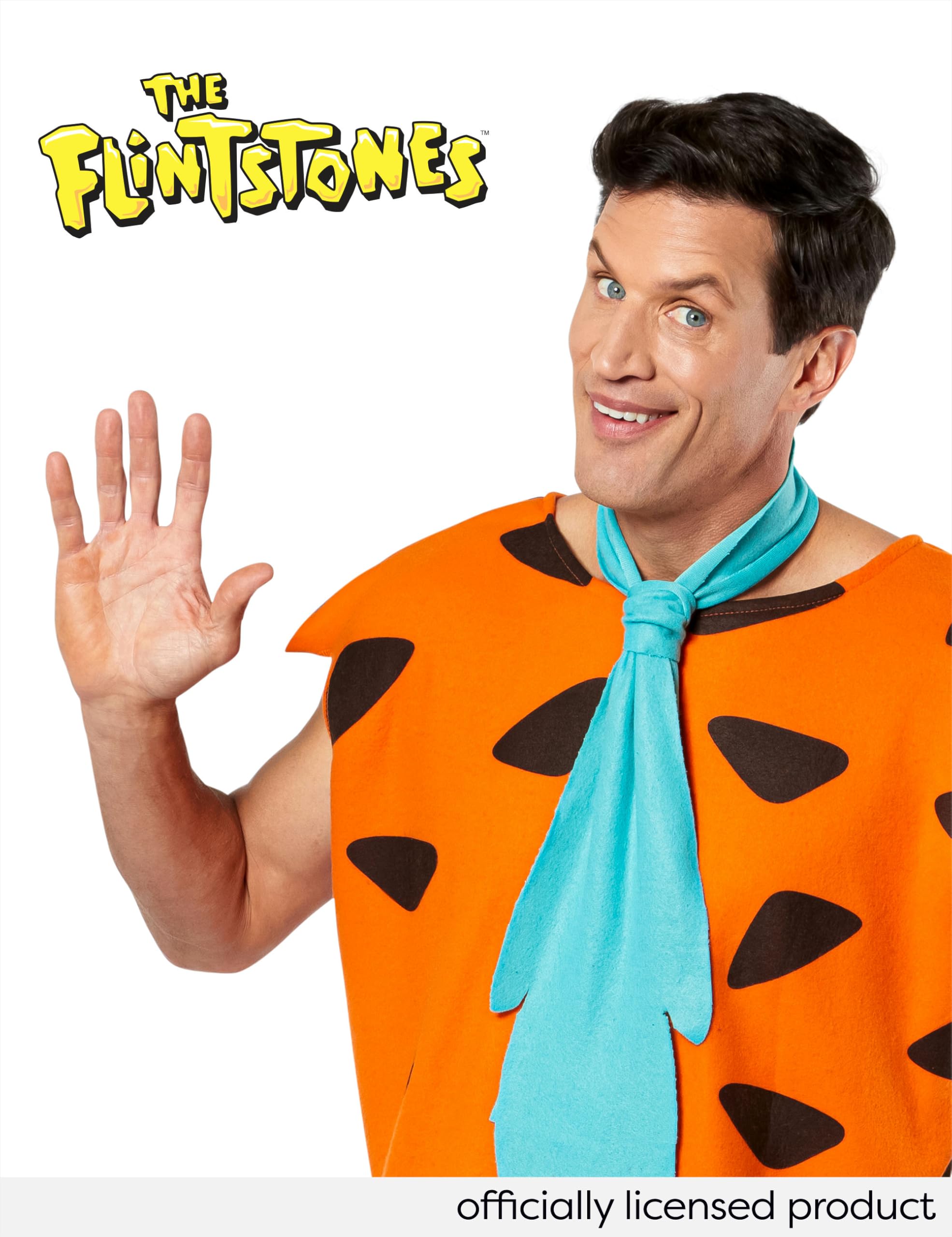 Rubies Official Fred Flintstone Adult Costume - Orange Tunic & Neck Tie | Standard Size 5