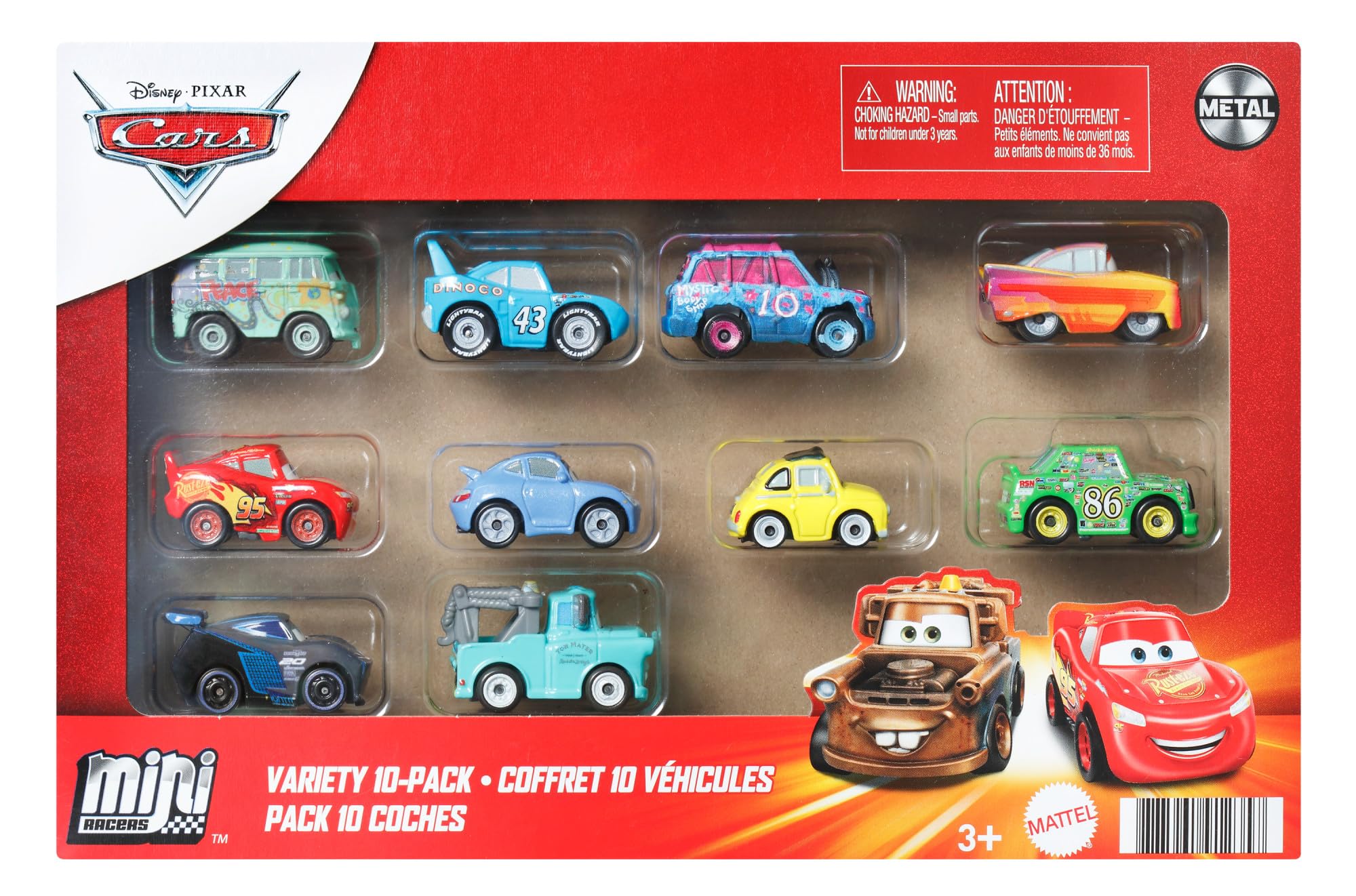 Mattel Disney and Pixar Cars Mini Racers 10-Pack - Collectible Die-Cast Vehicles Set 1