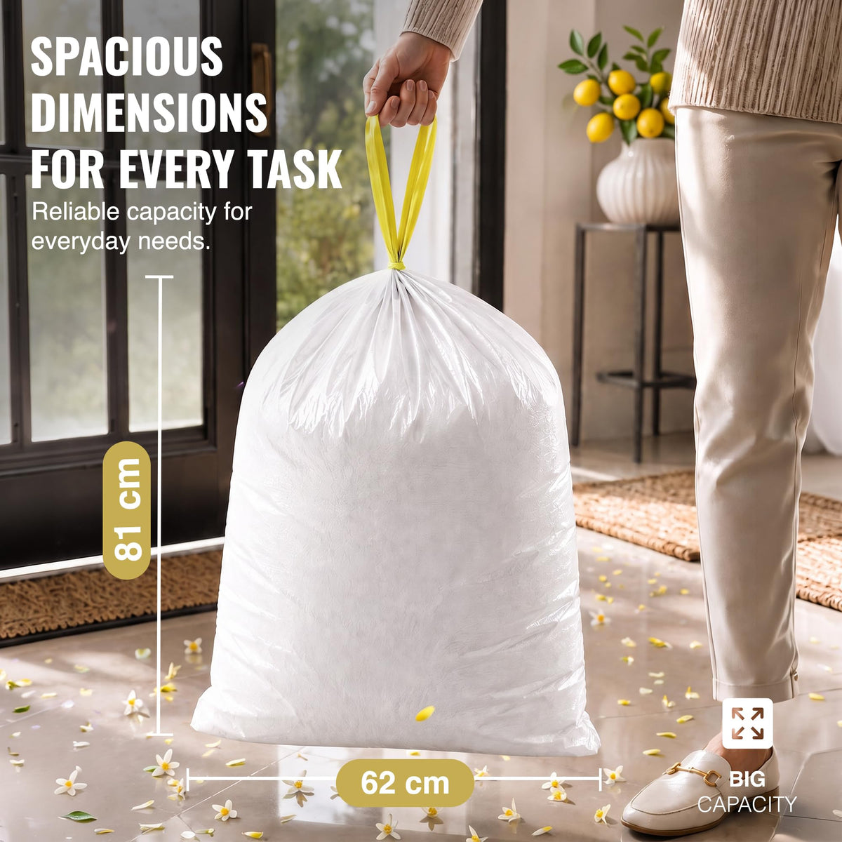 EcoBag Lemon Scented Kitchen Drawstring Bin Liners - 20 Pack - 60L