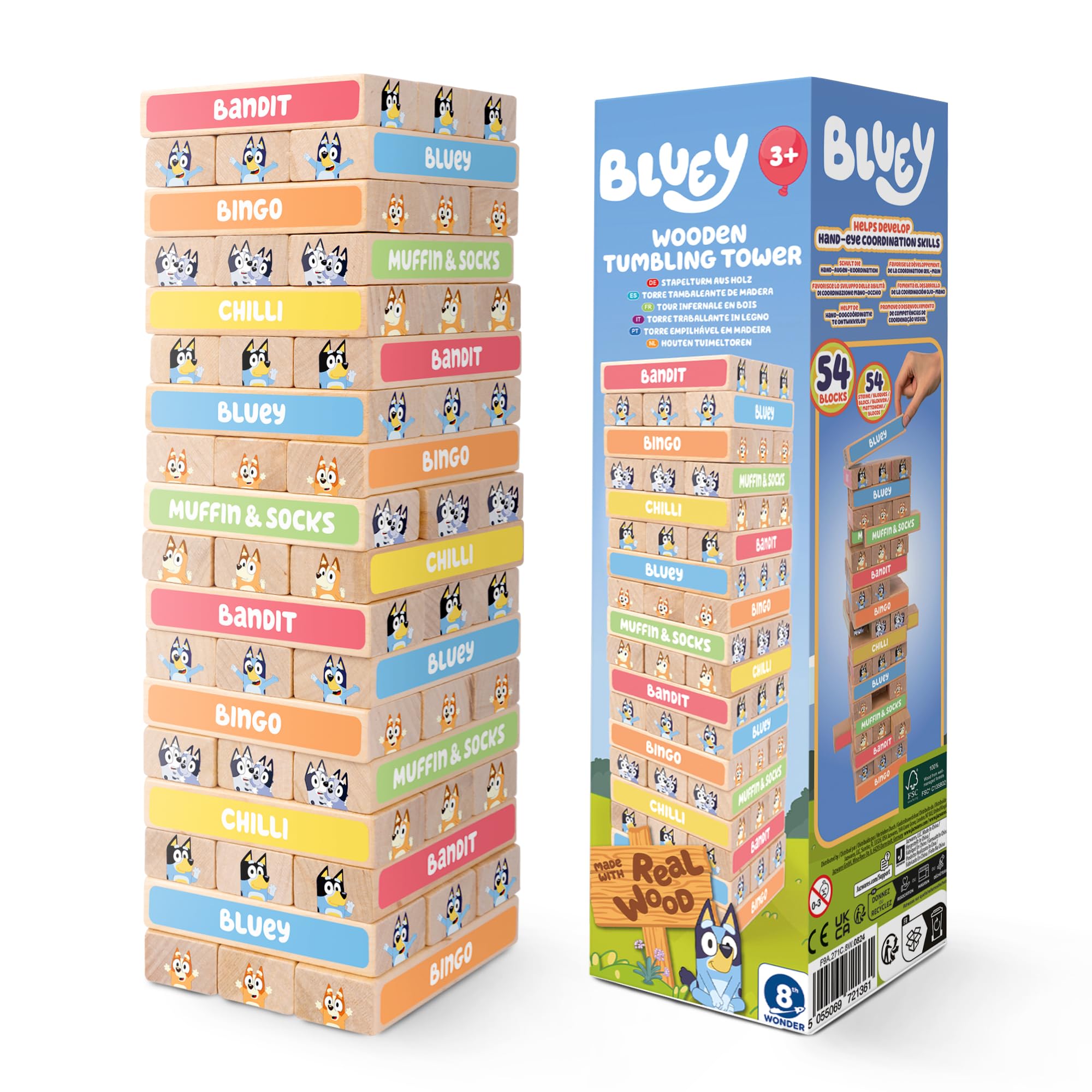 Bluey - Tumbling Tower Game 54 FSC-Certified Wooden Blocks