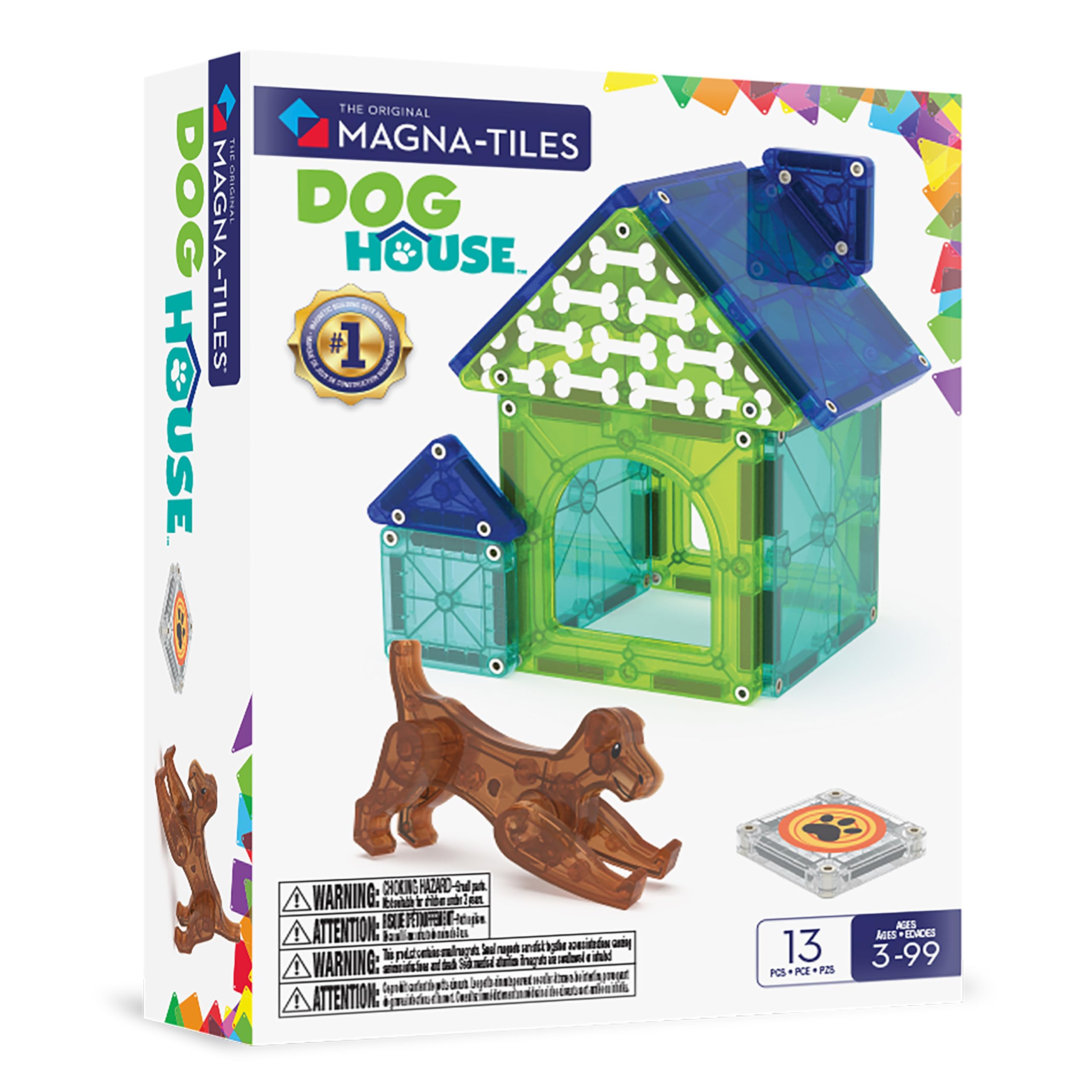 Magna-Tiles Dog House 13-Piece Magnetic Construction Set | Ages 3+ | ABS Plastic