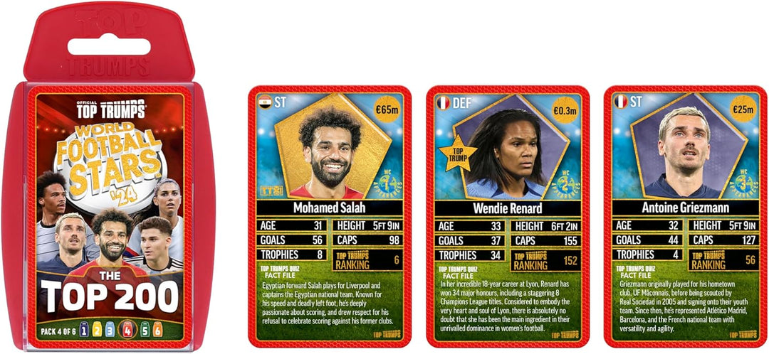 Top Trumps World Football Stars Top 200 Card Game Pack 4, Play with Salah, Mahre