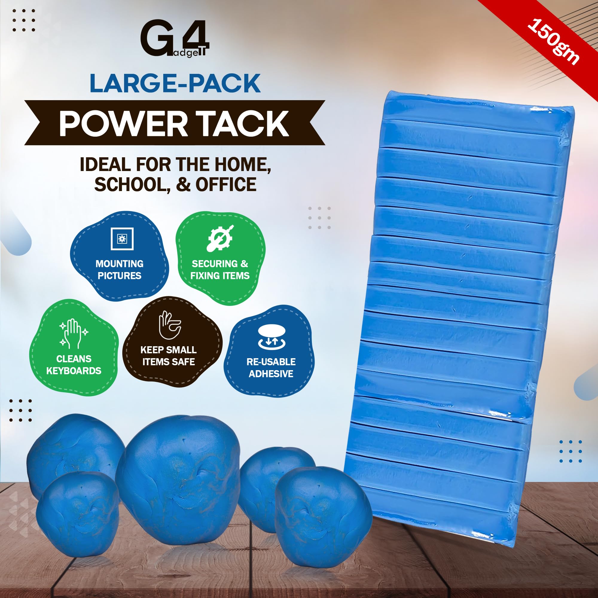 G4GADGET Power Tack Blue Adhesive Putty - Reusable, Non-Marking, Strong Hold | 150g Pack 2