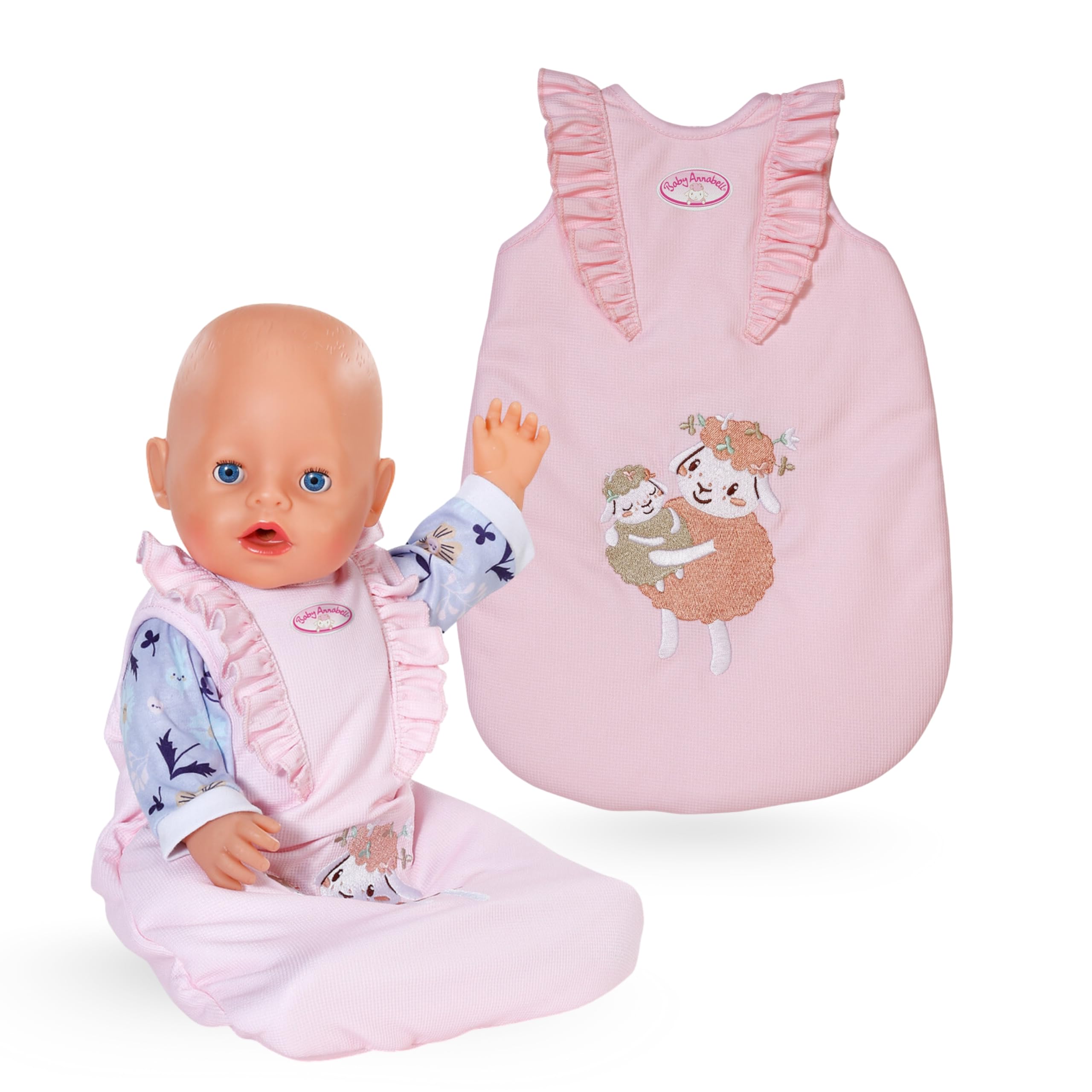 Baby Annabell - Sleeping Bag for 36cm & 43cm Dolls - Pink Floral Design with Sheep Embroidery 1