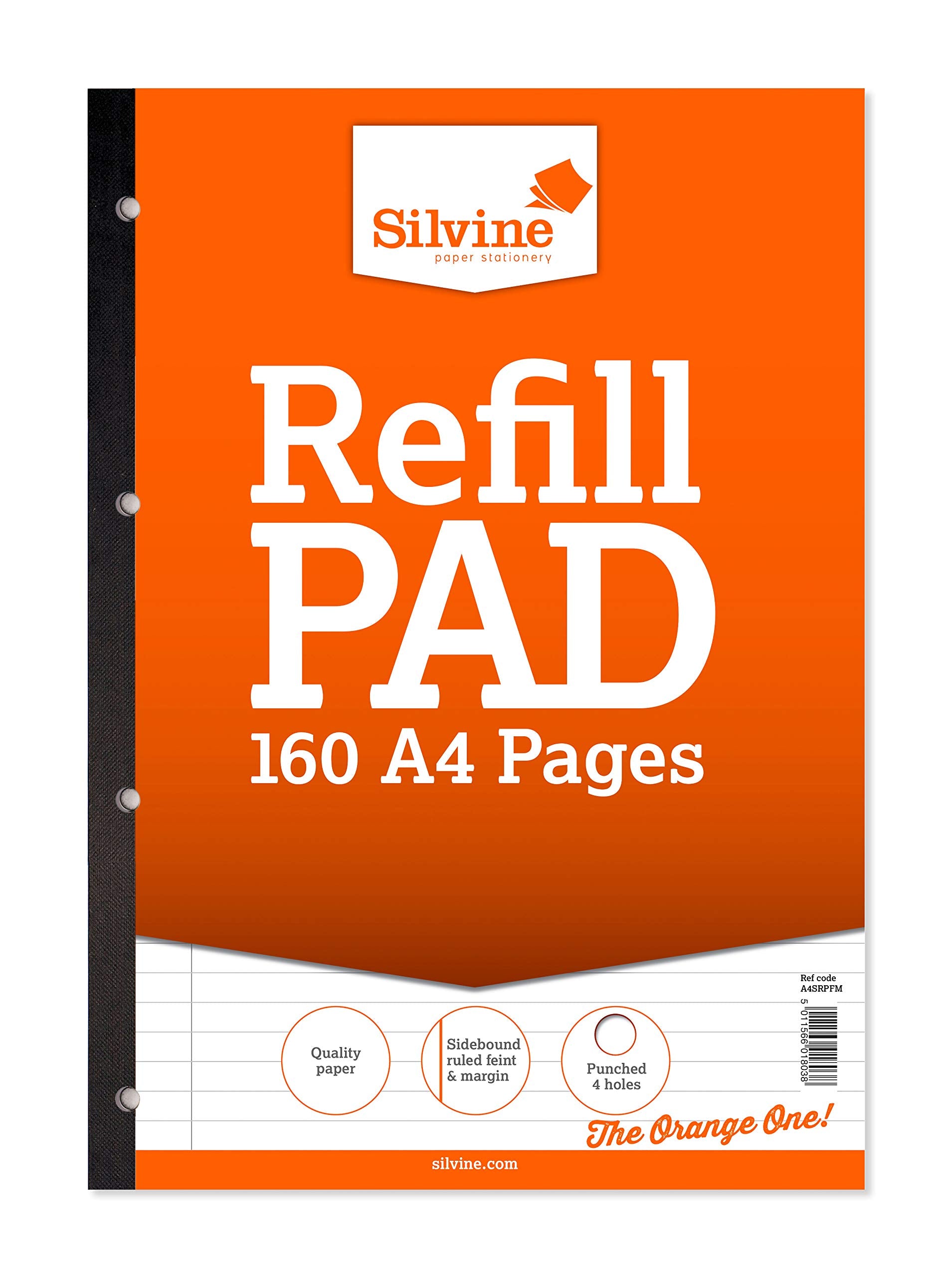 Silvine 160 Page A4 Refill Pad, Side Bound and Punched 4 Holes. Ruled 8mm Feint with Margin. Ref A4SRPFM, Single, White 1