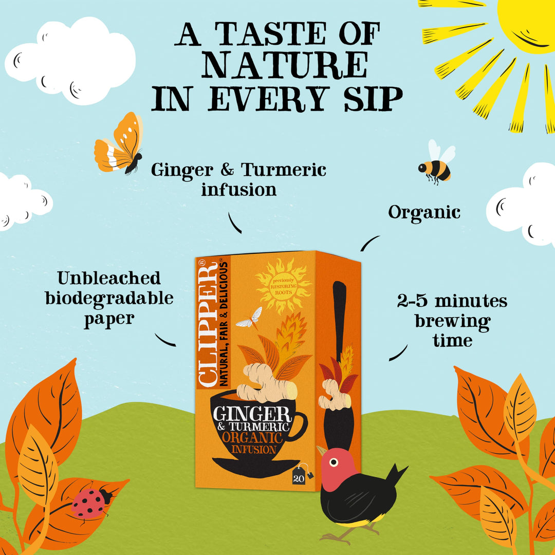 Clipper - Organic Restoring Roots Ginger & Turmeric Tea Bags | 20 Infusions