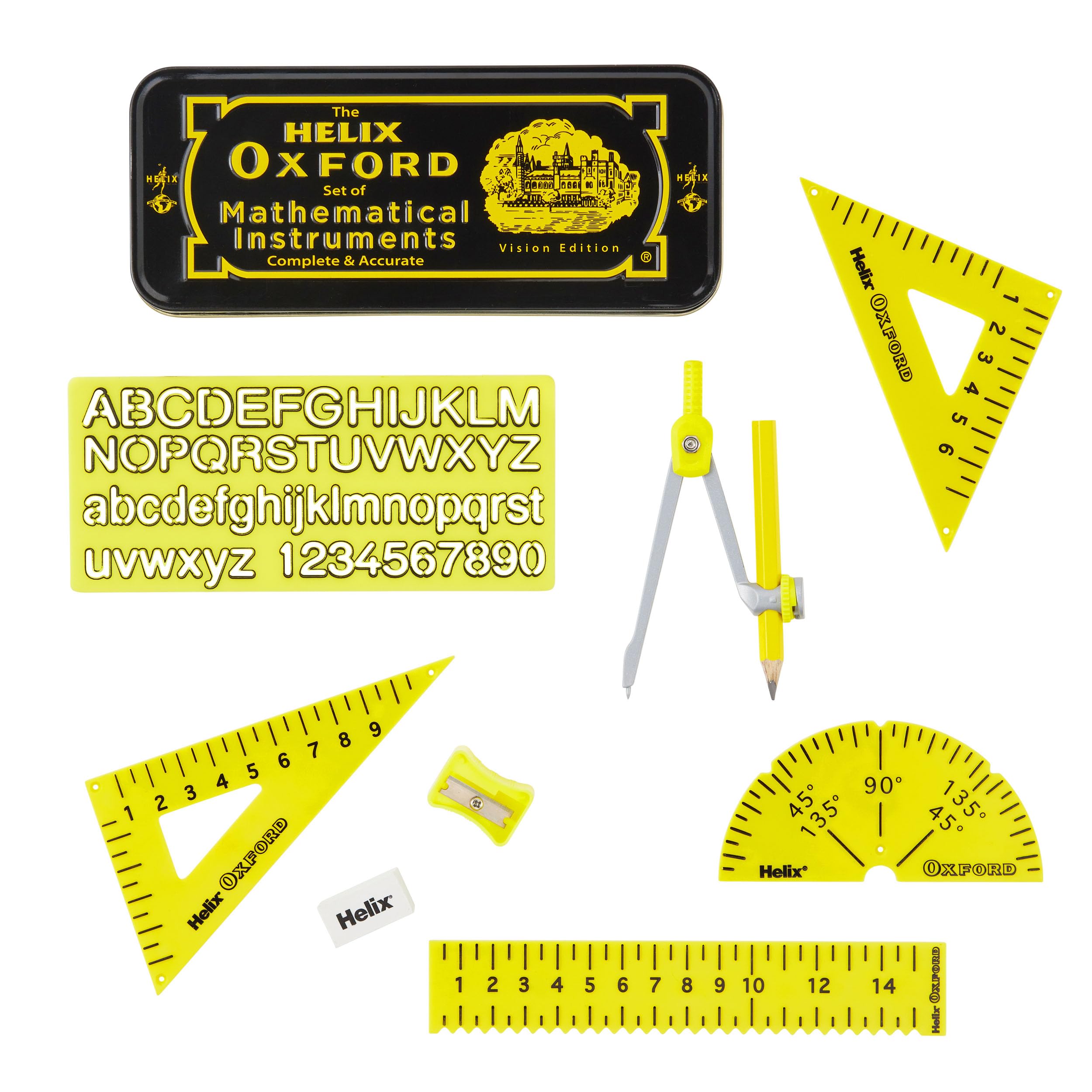 Helix Oxford Vision Maths Set - RNIB Accredited, High Contrast Yellow/Black, Pack of 1