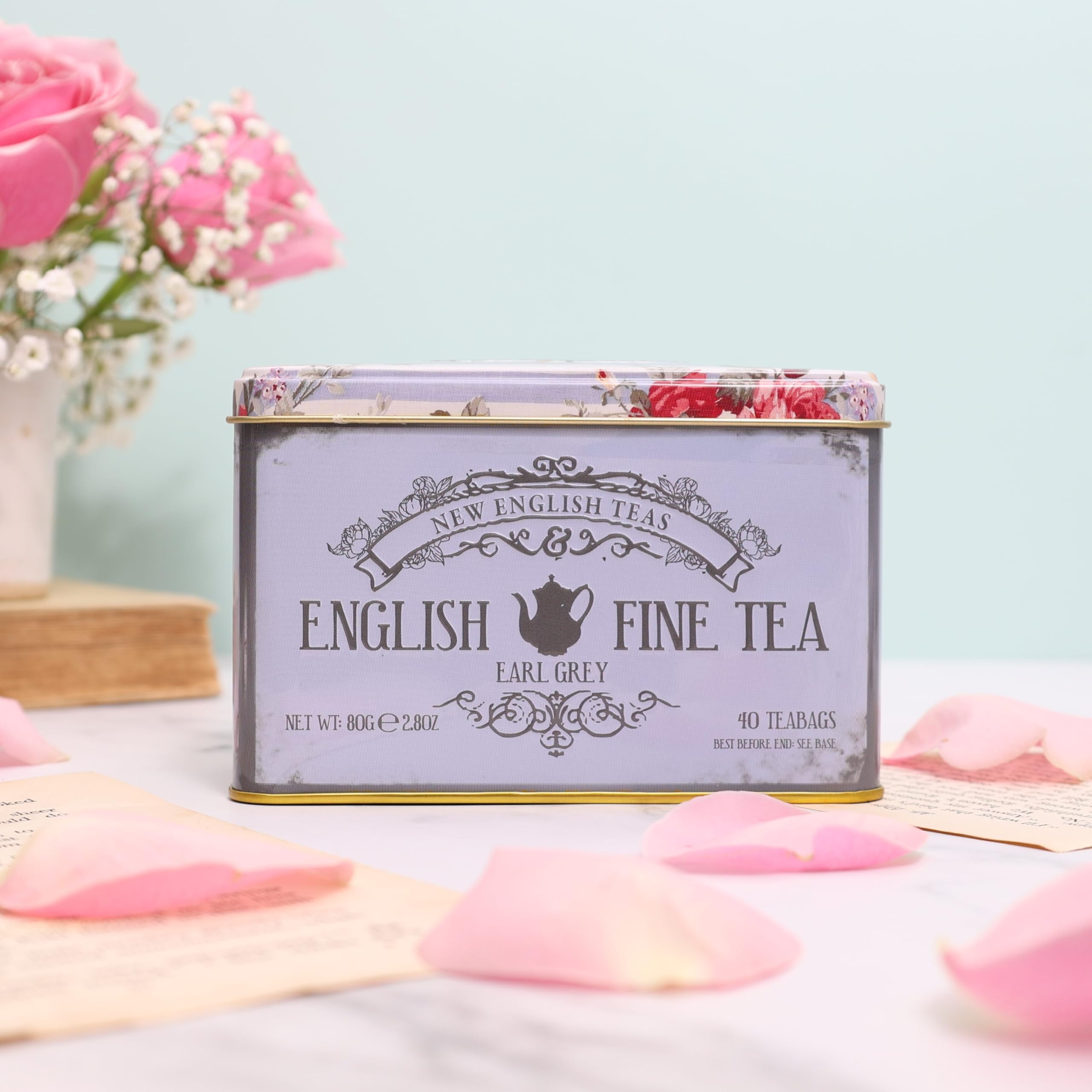 New English Teas Vintage Floral Tea Tin with 40 Earl Grey Teabags 2