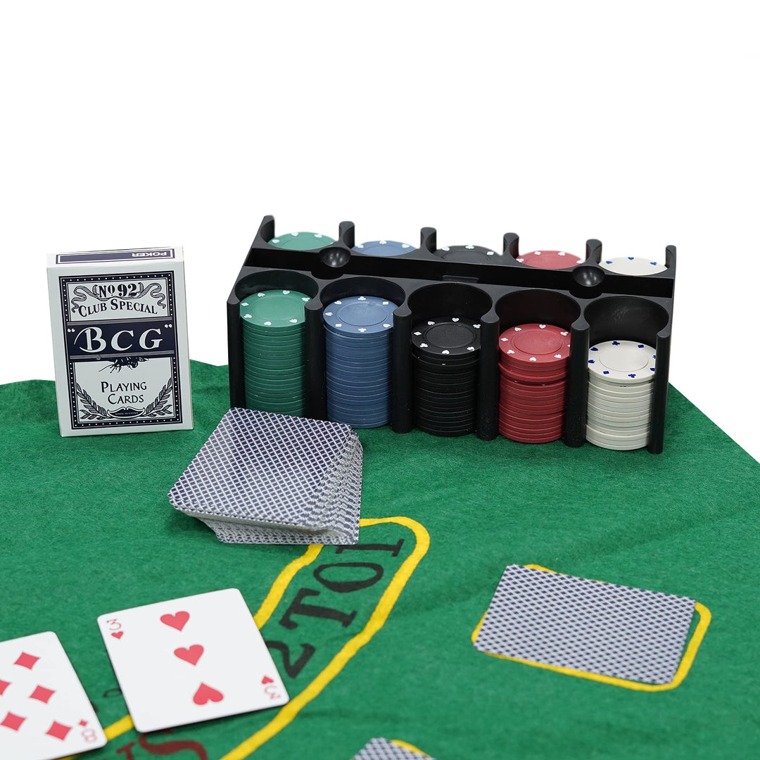 Tanness 200 Pcs Casino Poker Set with Chips, Cards, and Playing Mat for Texas Hold'em and Blackjack