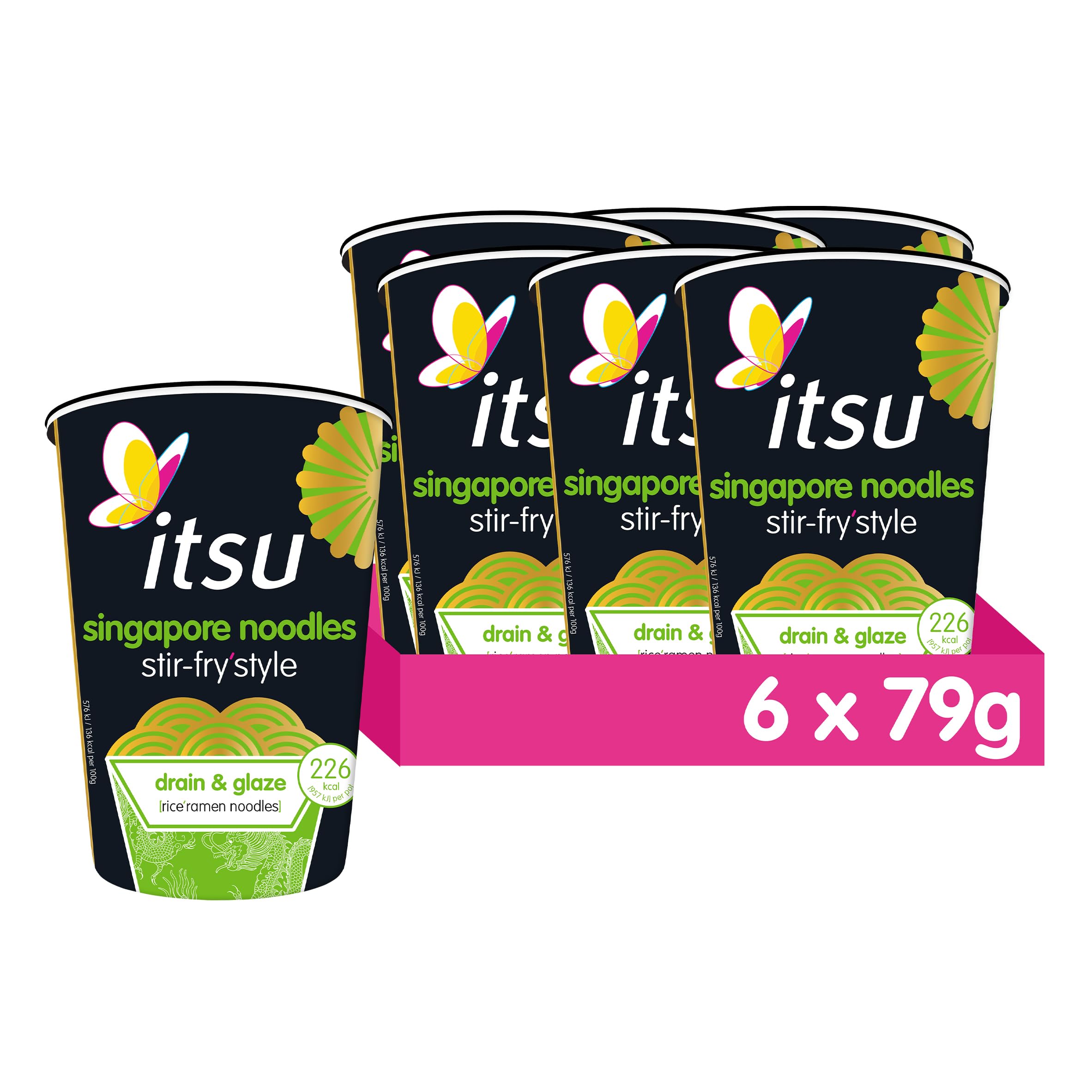 Itsu Singapore Stir Fry Style Noodles 79g | Instant Noodles Multipack Pots | Air-Dried Rice Ramen with Curry Glaze | Pack of 6 7