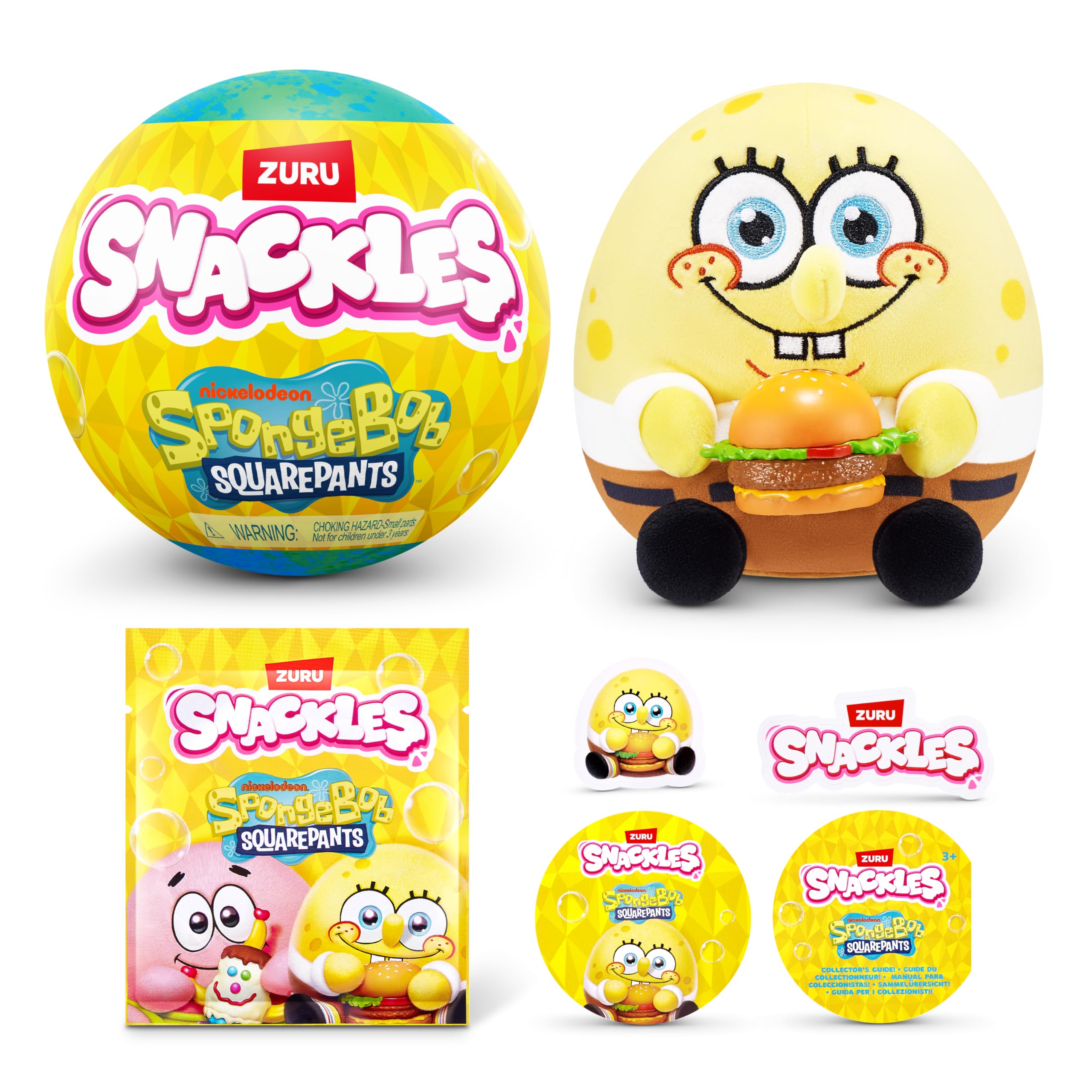 ZURU Snackles 5-inch Licensed Character SpongeBob Squarepants Plush | Soft Polyester | Includes Snack & Collector's Guide
