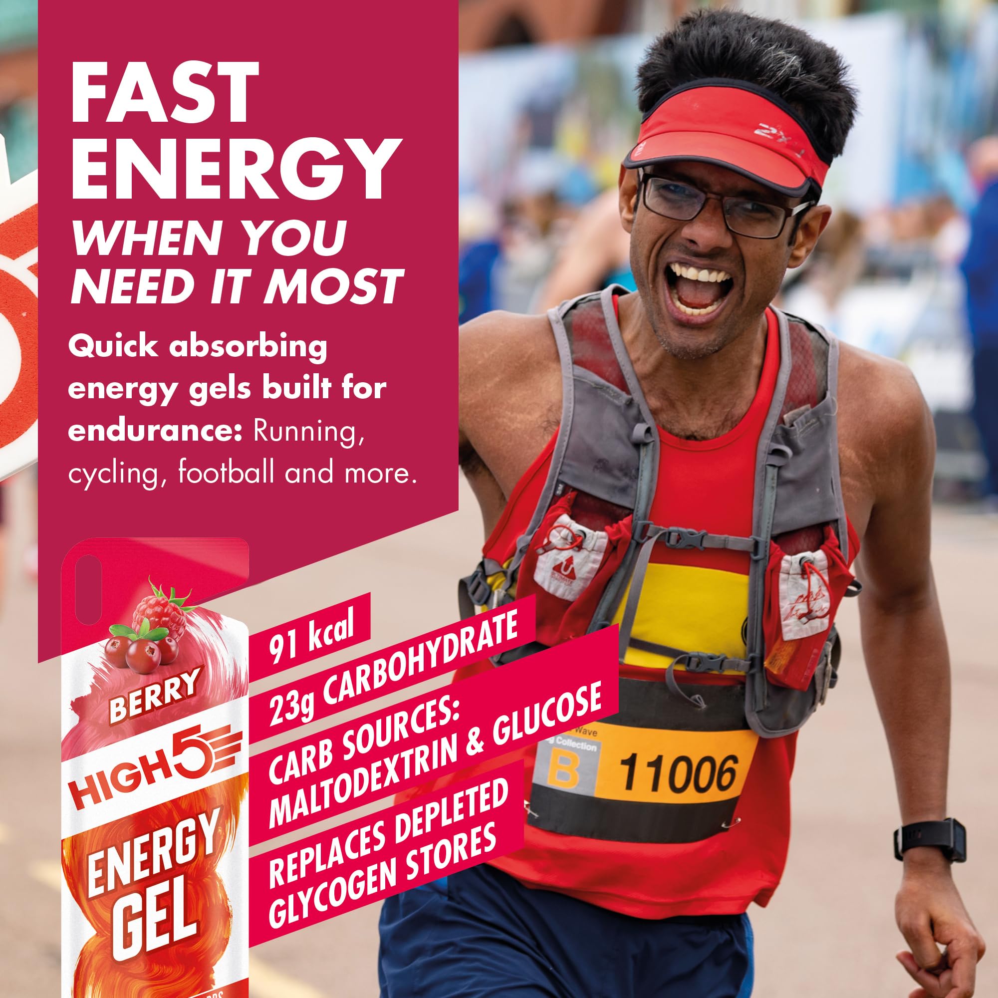 HIGH5 Energy Gel Pouches - 6 x 40g Berry Vegan Fuel for Endurance Sports | Caffeine-Free 2