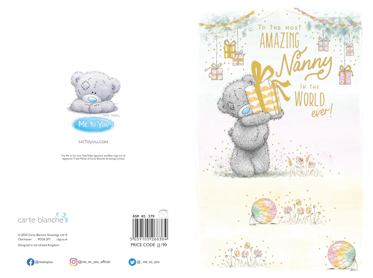 Me To You Tatty Teddy Birthday Card for Nanny - 6 x 9 in