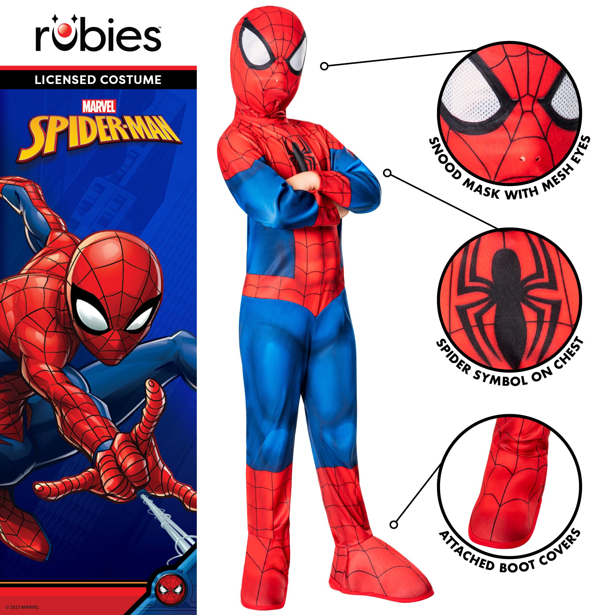 Rubies Official Marvel Spider-Man Classic Child Costume - Size 3-4 Years | Polyester Jumpsuit & Balaclava 3