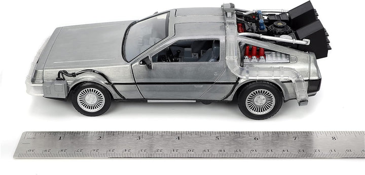 Jada Toys Time Machine Back to The Future 1:24 Scale Die-Cast Vehicle - Silver, LED Light, Ages 8+