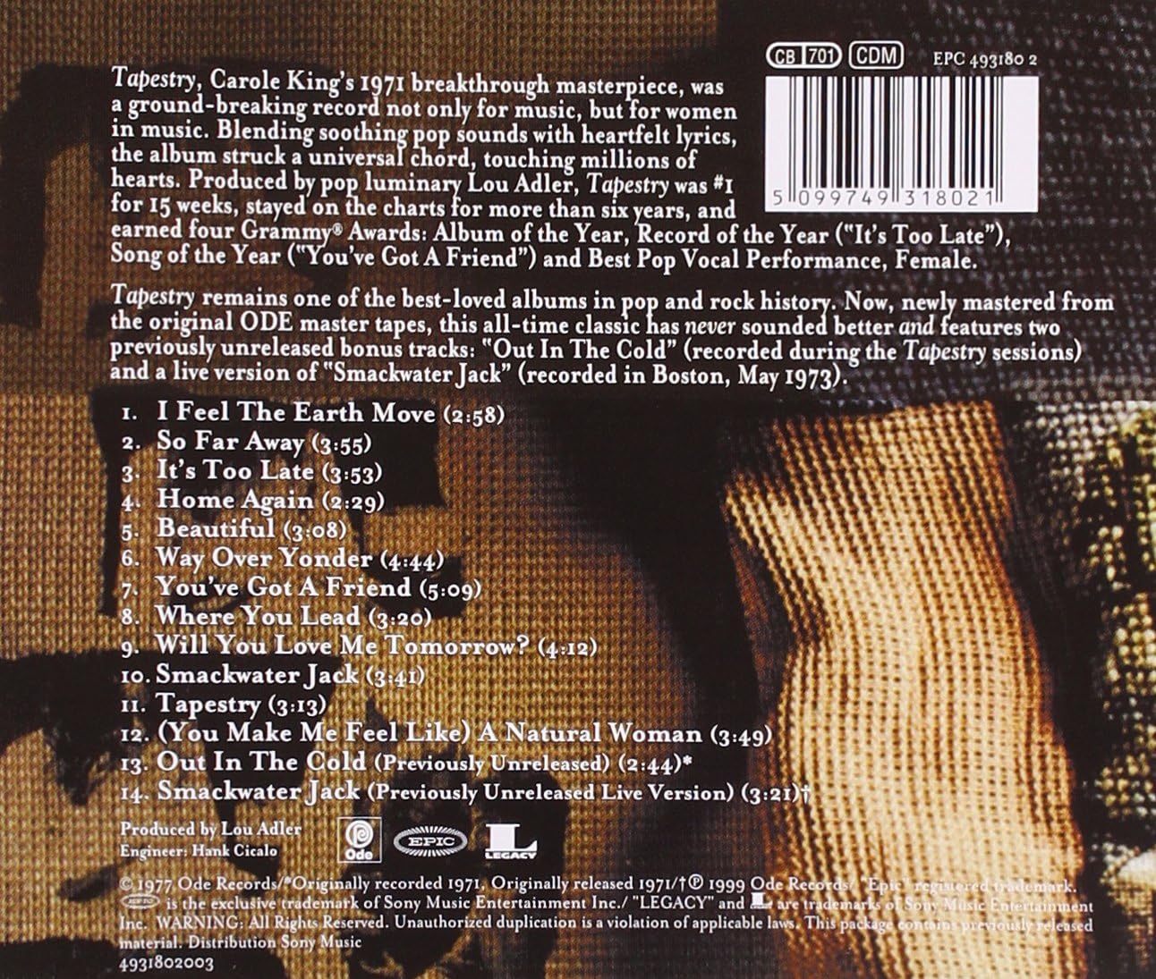 Carole King - Tapestry Audio CD 2