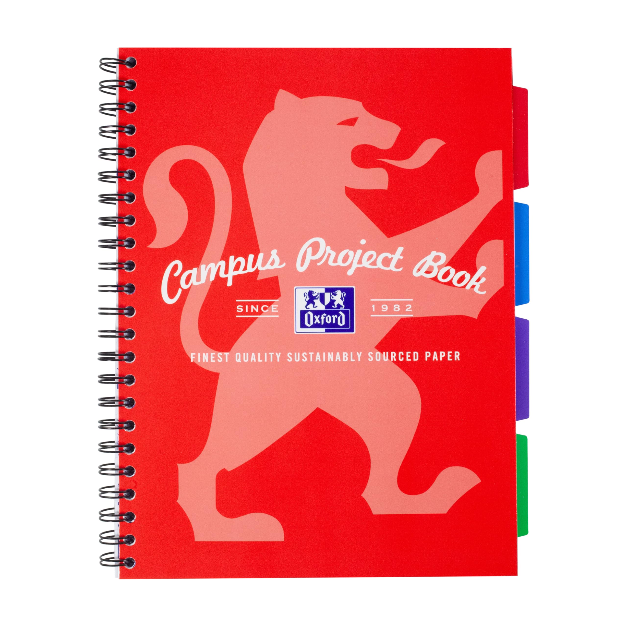 Oxford Campus A4 Project Notebook with Dividers - 200 Pages, 8mm Lined, Optik Paper+, Red 1
