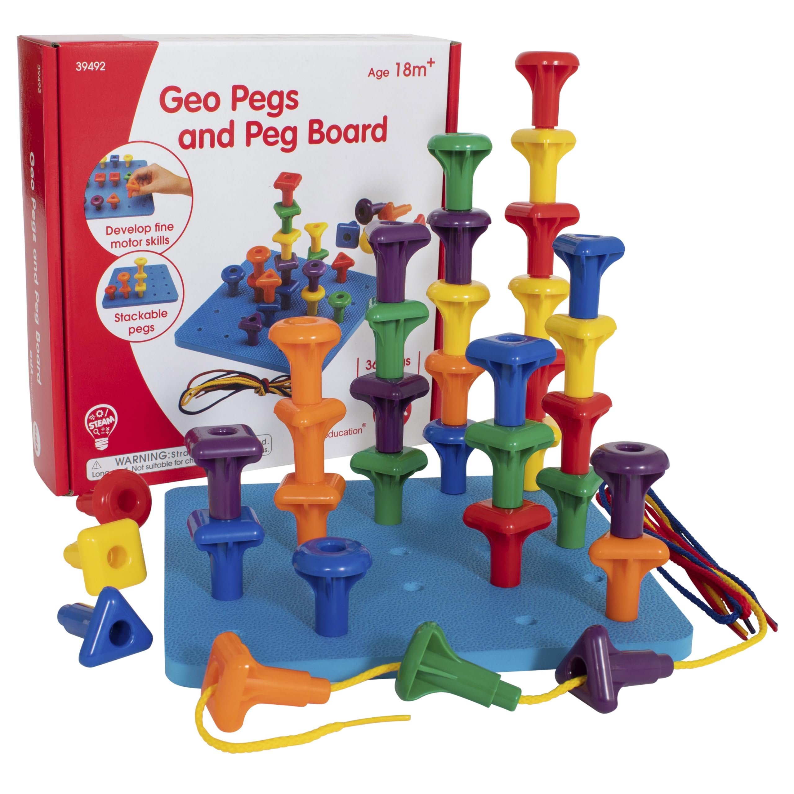 EDX Education Giant Geo Pegs and Board Set - Educational Sorting & Stacking Toy for Toddlers 1