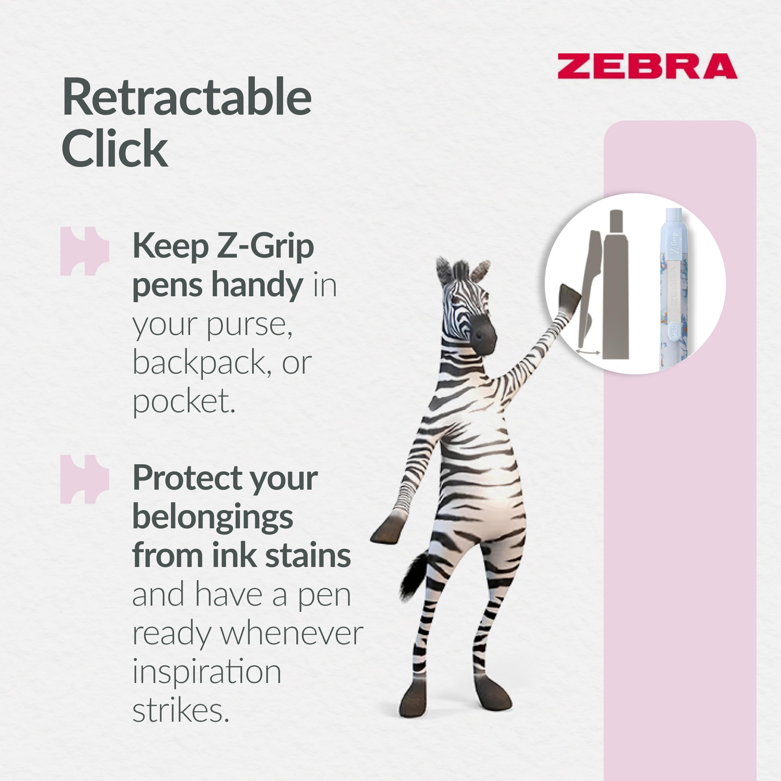 Zebra Pen Z-Grip Smooth Glam Retractable Ballpoint Pens - Black Ink, 1.0mm Medium Point, 3 Pack 4
