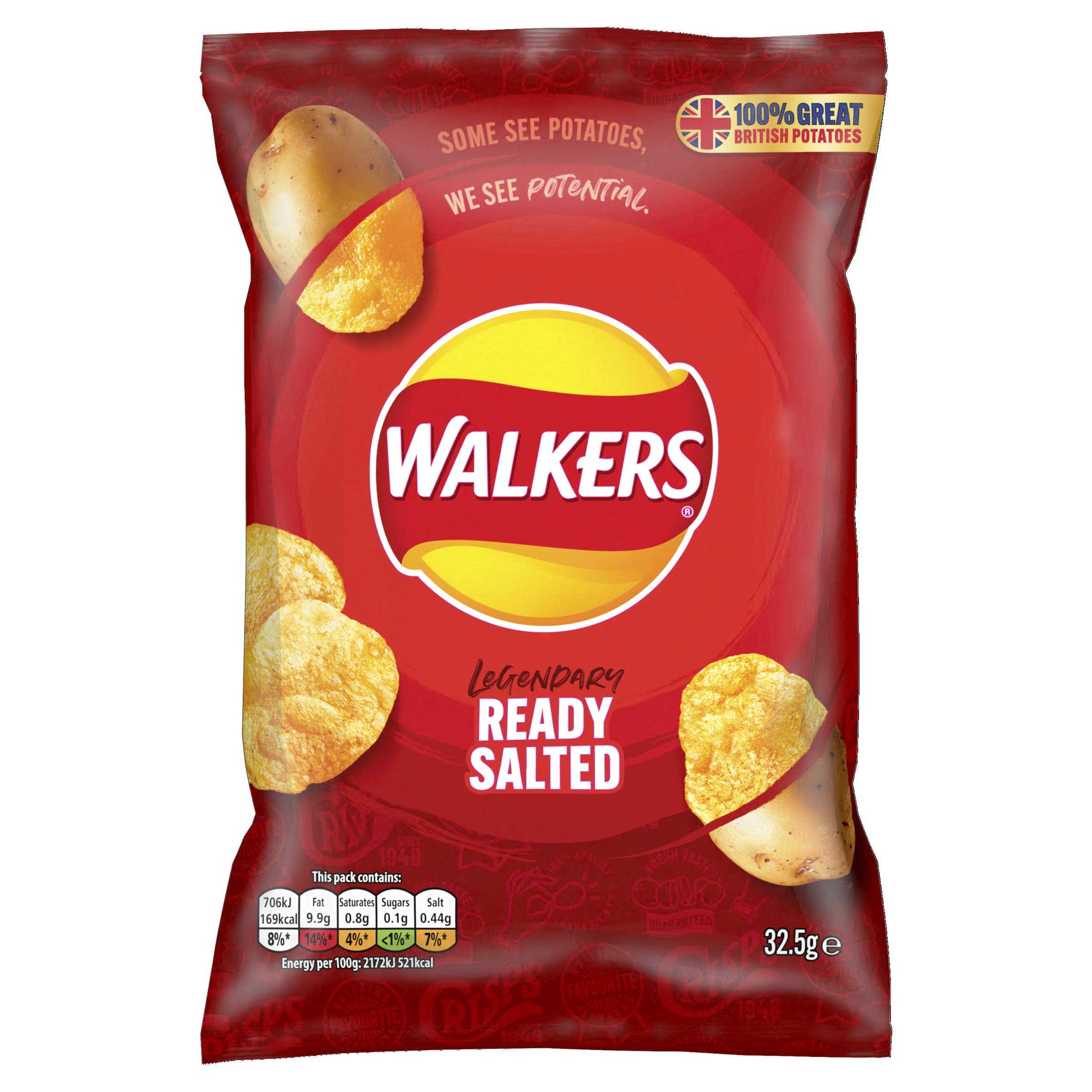Walkers Ready Salted Crisps - Made with 100% British Potatoes | 32g Bag | Suitable for Vegetarians 2
