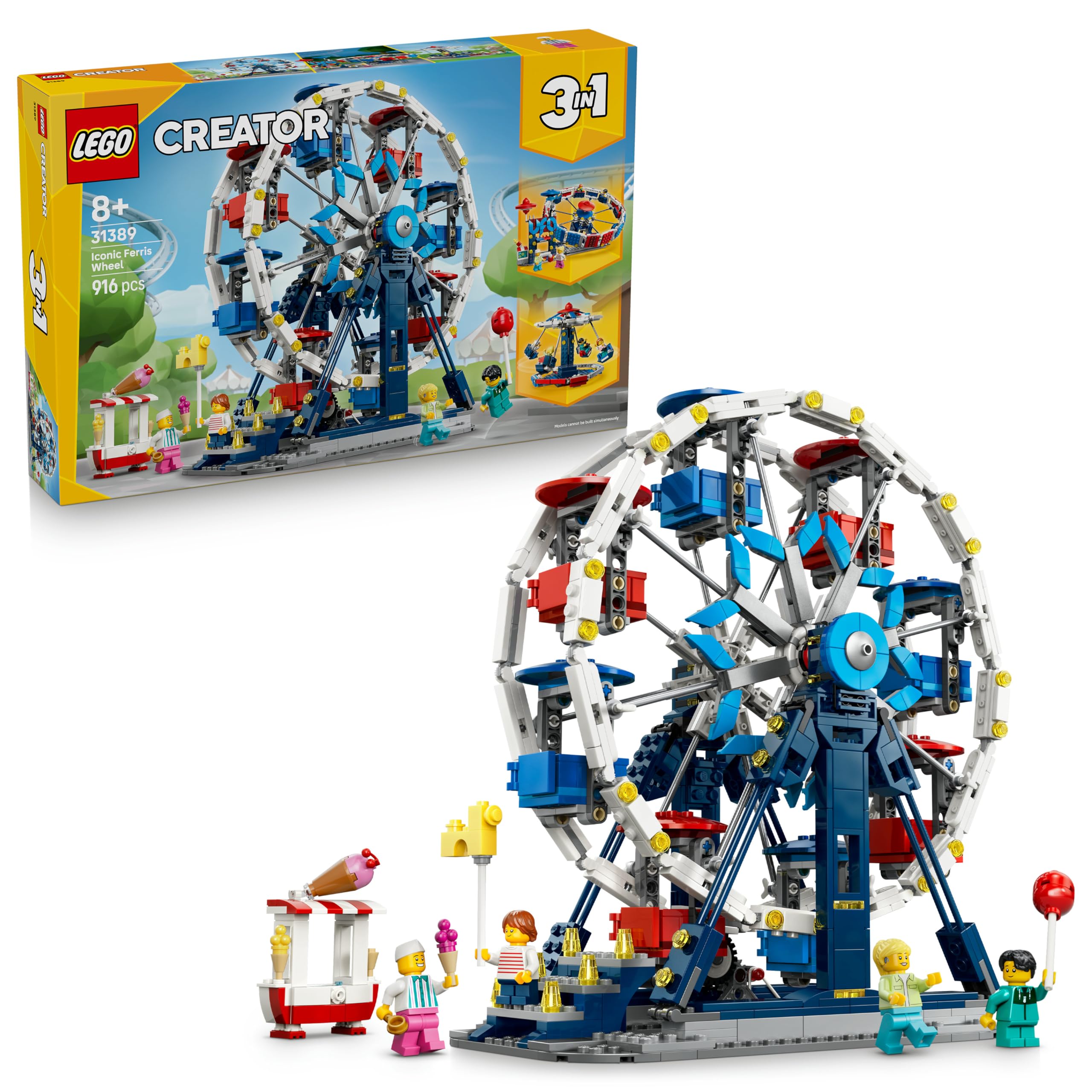 LEGO Creator 3 in 1 Iconic Ferris Wheel Building Set - 3 Amusement Park Rides, 4 Minifigures, Ages 8+ 1