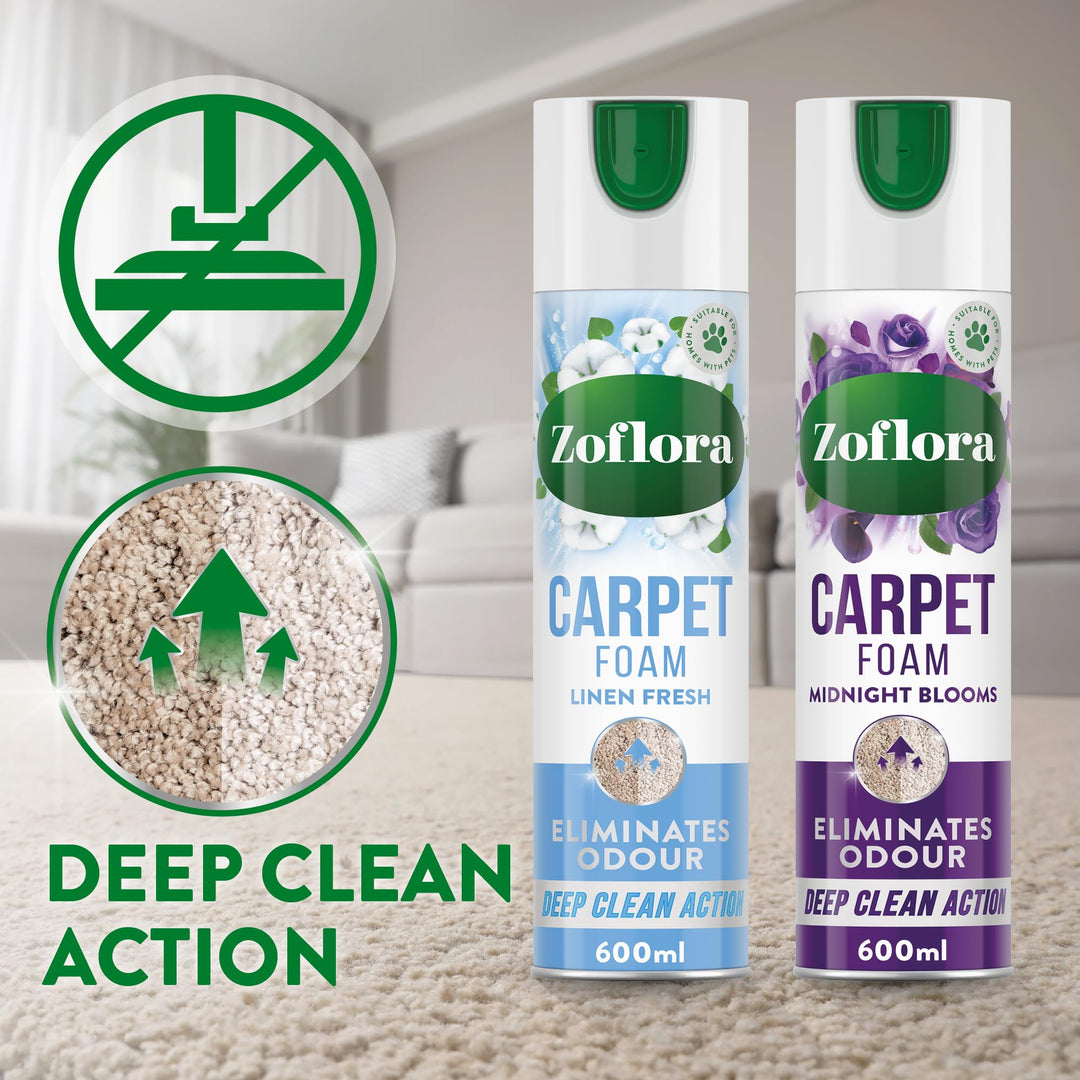 Zoflora Linen Fresh Carpet Freshener & Care Foam, 600ml - Carpet Cleaner with Deep Clean Action & Odor Elimination