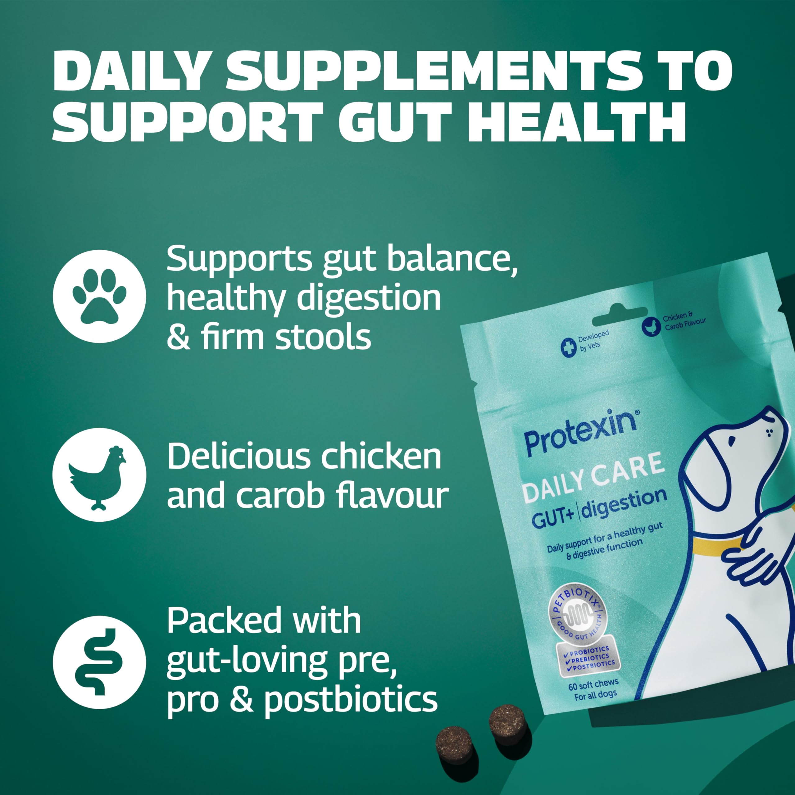 Protexin Daily Chews - High-Fibre Digestive Supplement for Dogs | Probiotics & Prebiotics 3