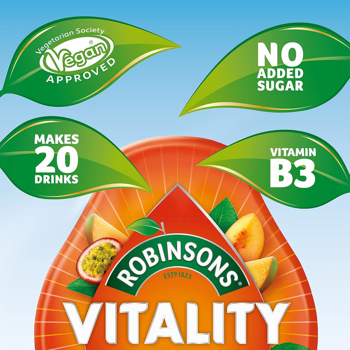 Robinsons Vitality Peach, Mango & Passion Fruit with Vitamin B3 Real Fruit Juice Concentrate