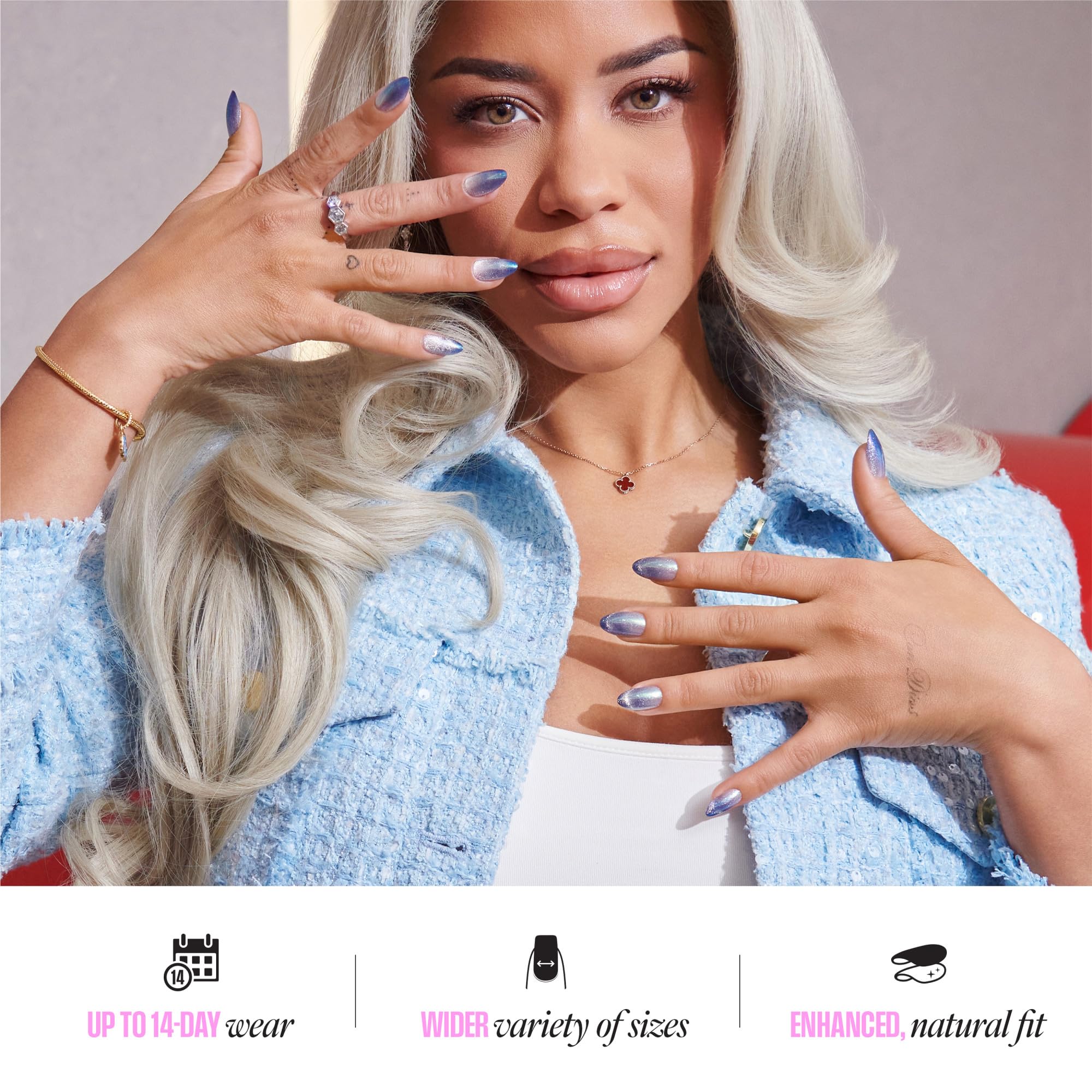 KISS GLAM Press On Nails - One n Only | Pink | Short Round | 32 Count 7