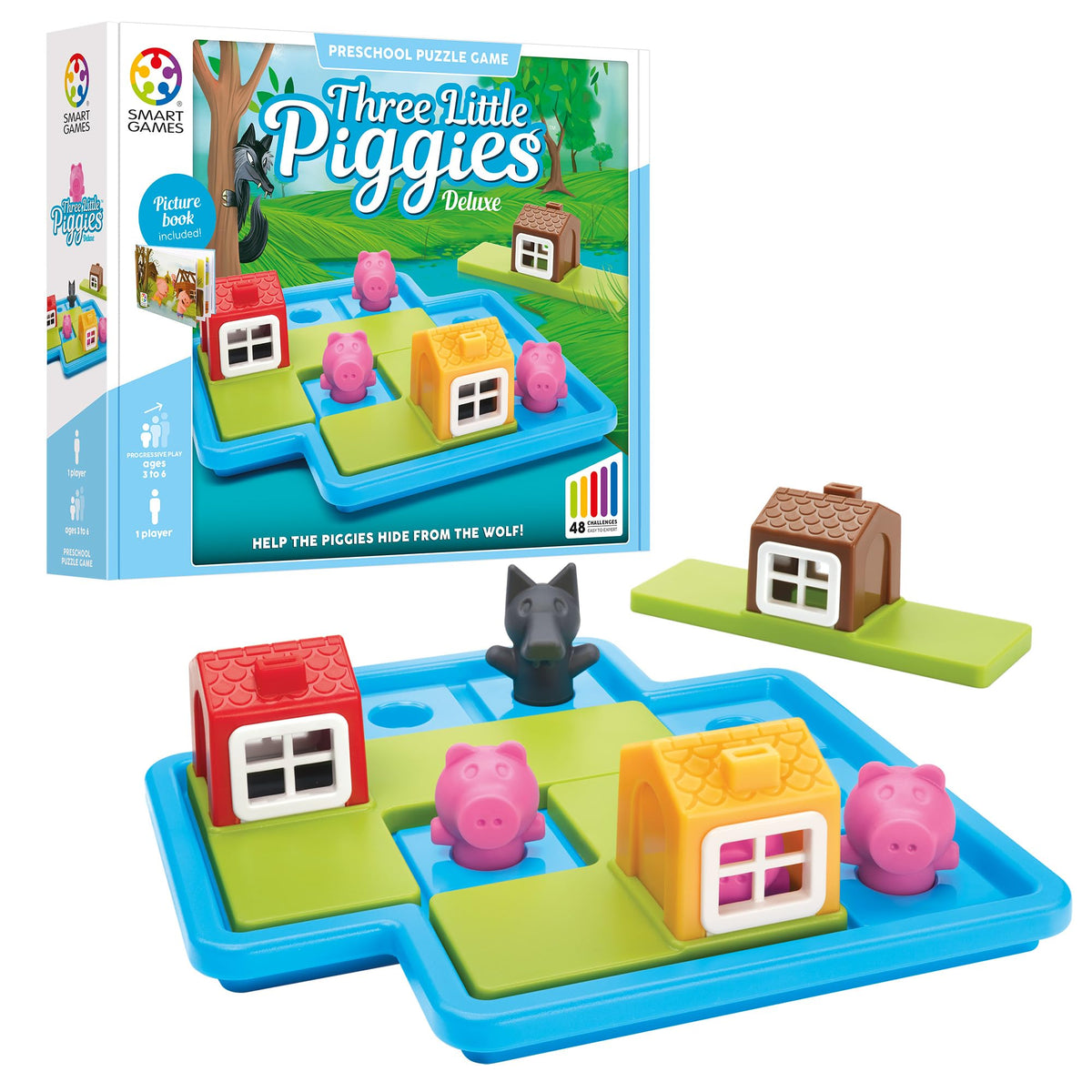SmartGames Three Little Piggies Deluxe Puzzle Game - 48 Challenges, Age 3+