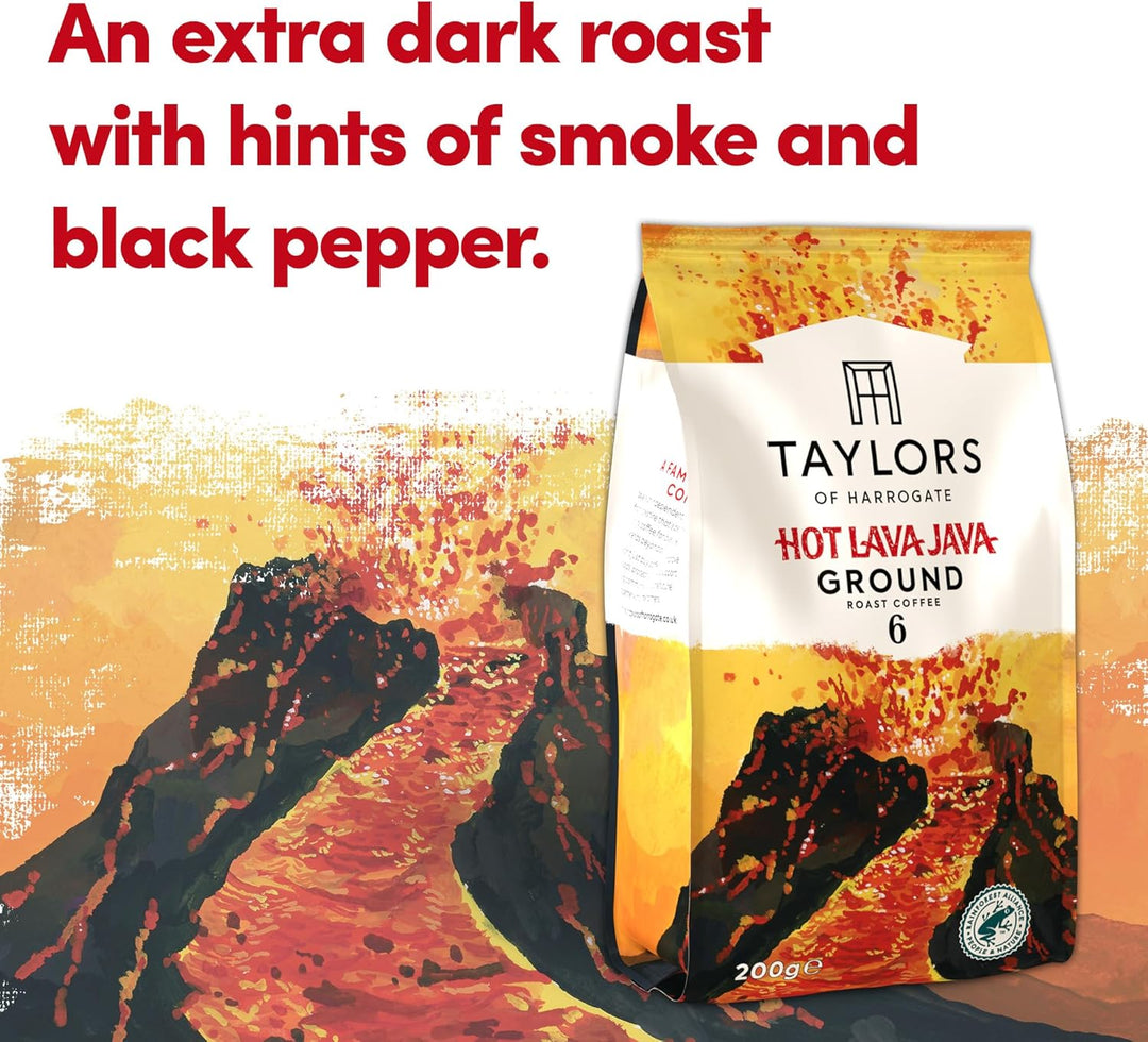 Taylors of Harrogate Hot Lava Java Ground Coffee, 200g (Pack of 6) - 1.2kg Total
