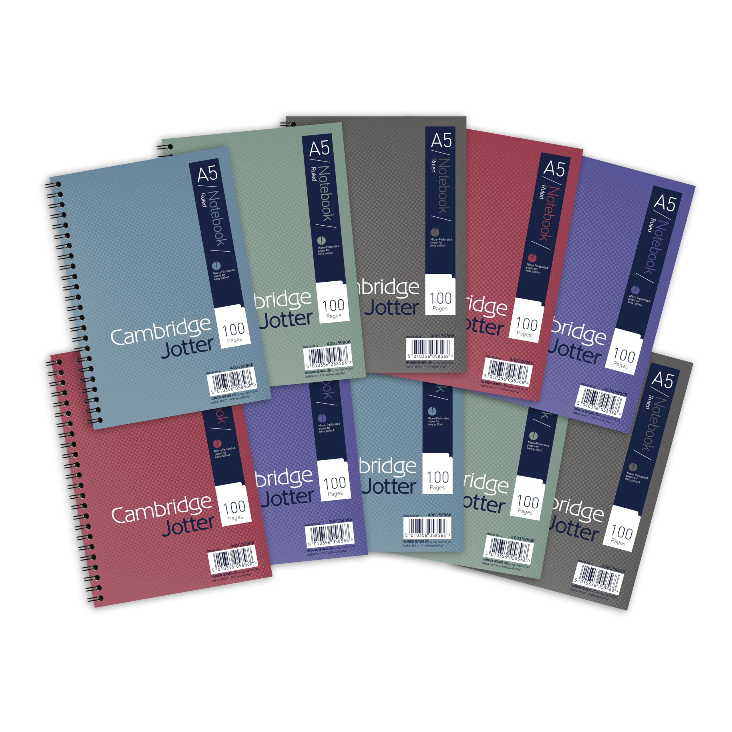 Cambridge Jotter A5 Wirebound Notebook - 10 Pack, 8mm Lined with Margin, 100 Pages