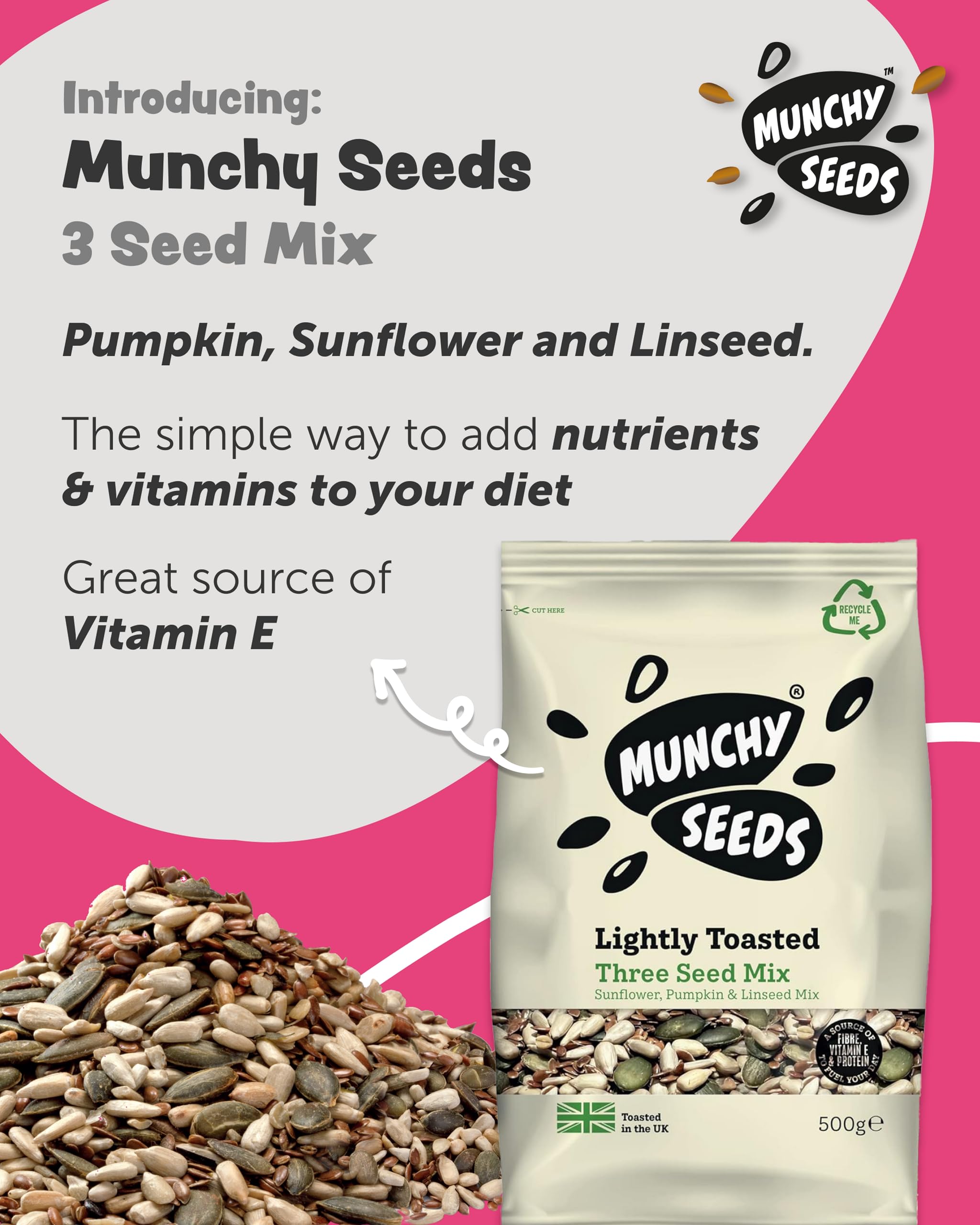 Munchy Seeds Lightly Toasted 3 Seed Mix - Pumpkin, Sunflower & Linseed | 500g | Vegan 2