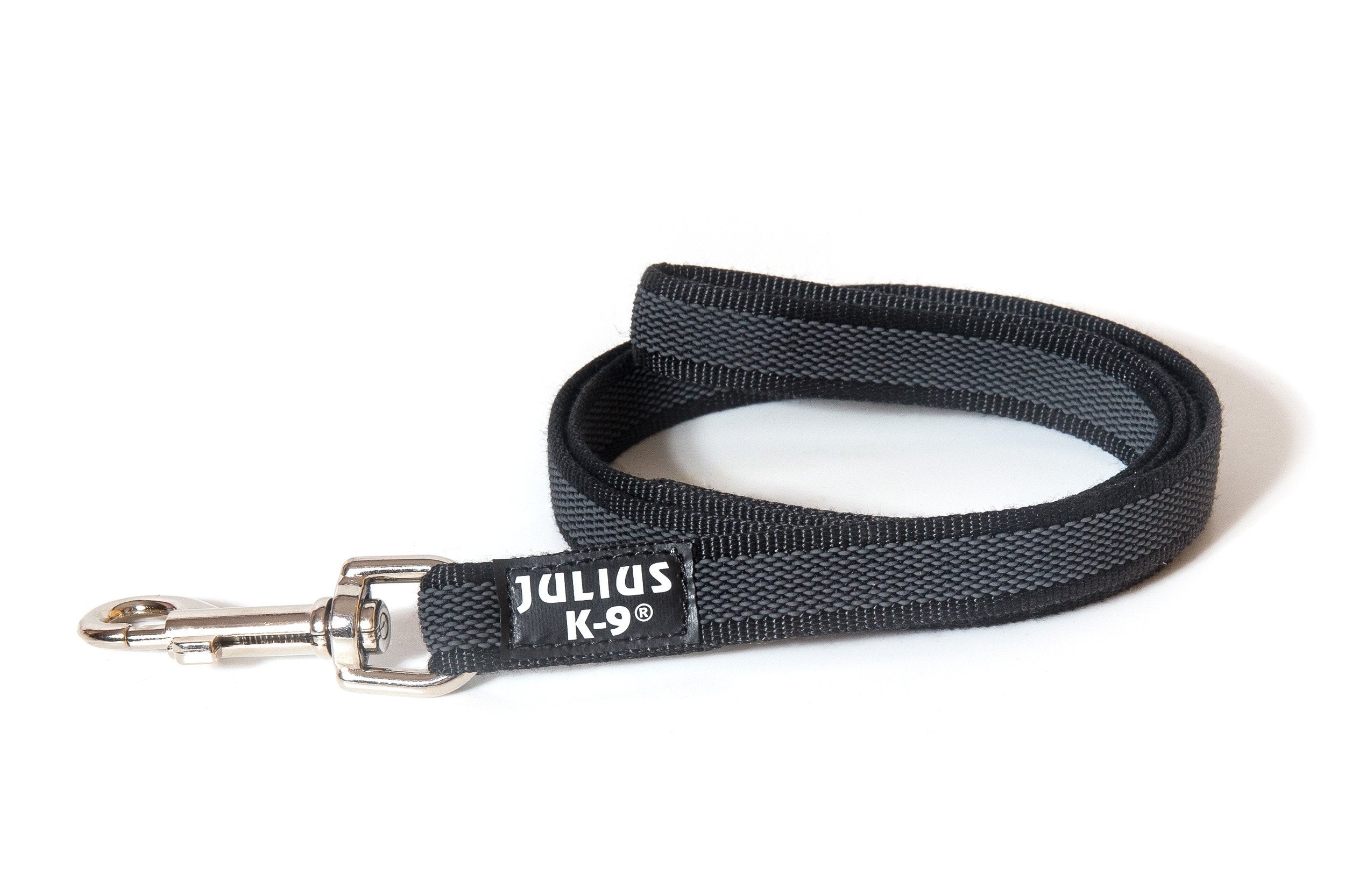 Julius-K9 Color & Gray Super-Grip Leash - Rubber Threads for Optimum Grip | 20 mm x 1.2 m | Black-Gray 1