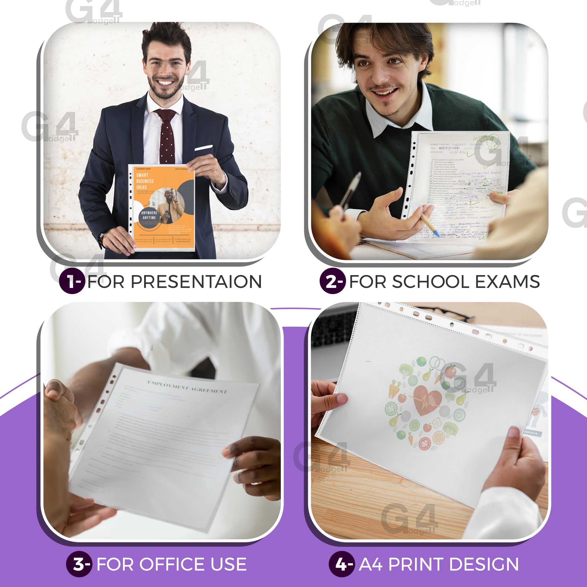 G4GADGET A4 Punched Pockets Value Pack - 500 Count | 10-15 Sheet Capacity | 30 Micron Clear Plastic 8