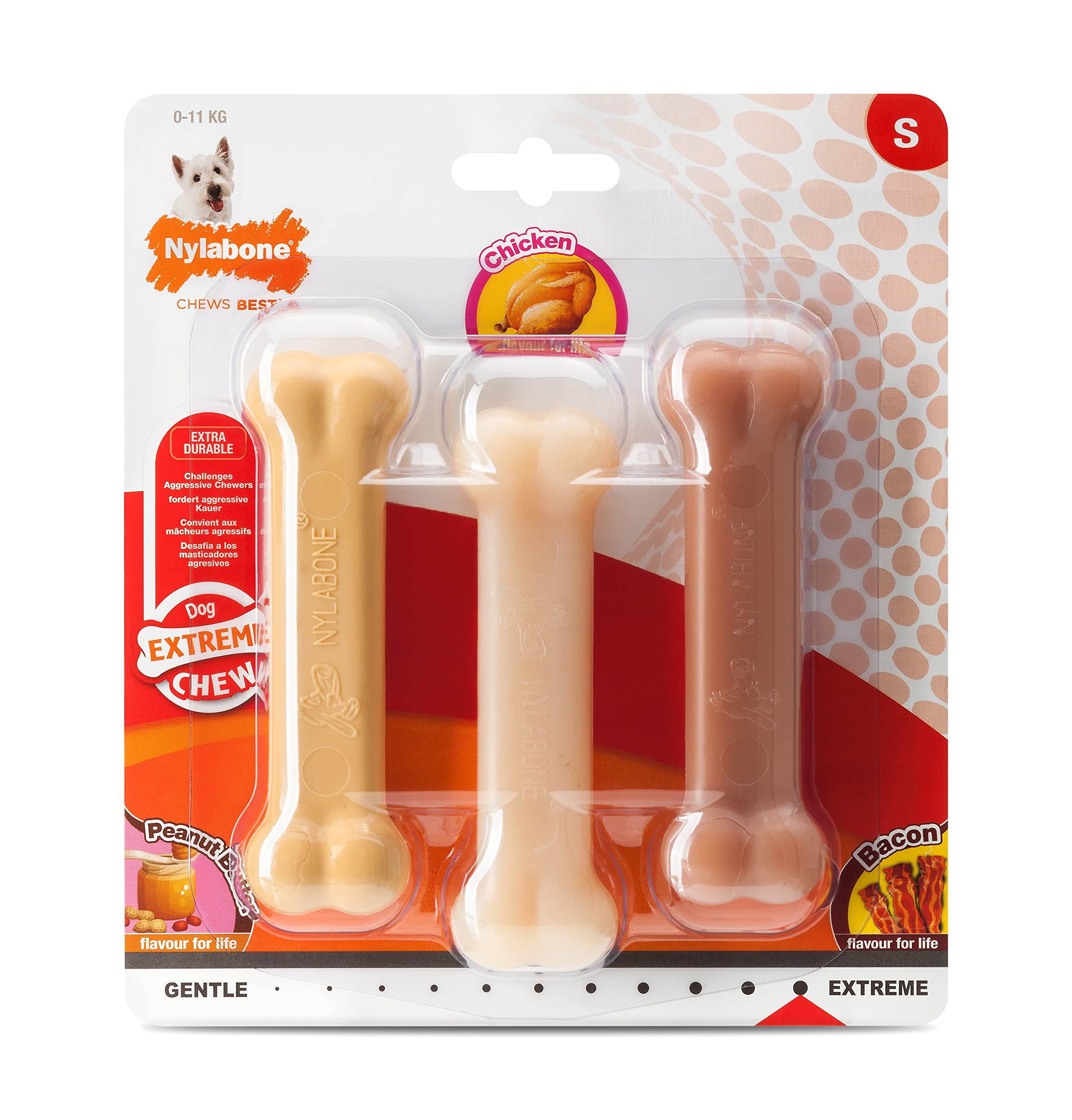 Nylabone Extreme Tough Dog Chew Toy - Durable Nylon, Small Dogs, Peanut Butter/Chicken/Bacon Flavor