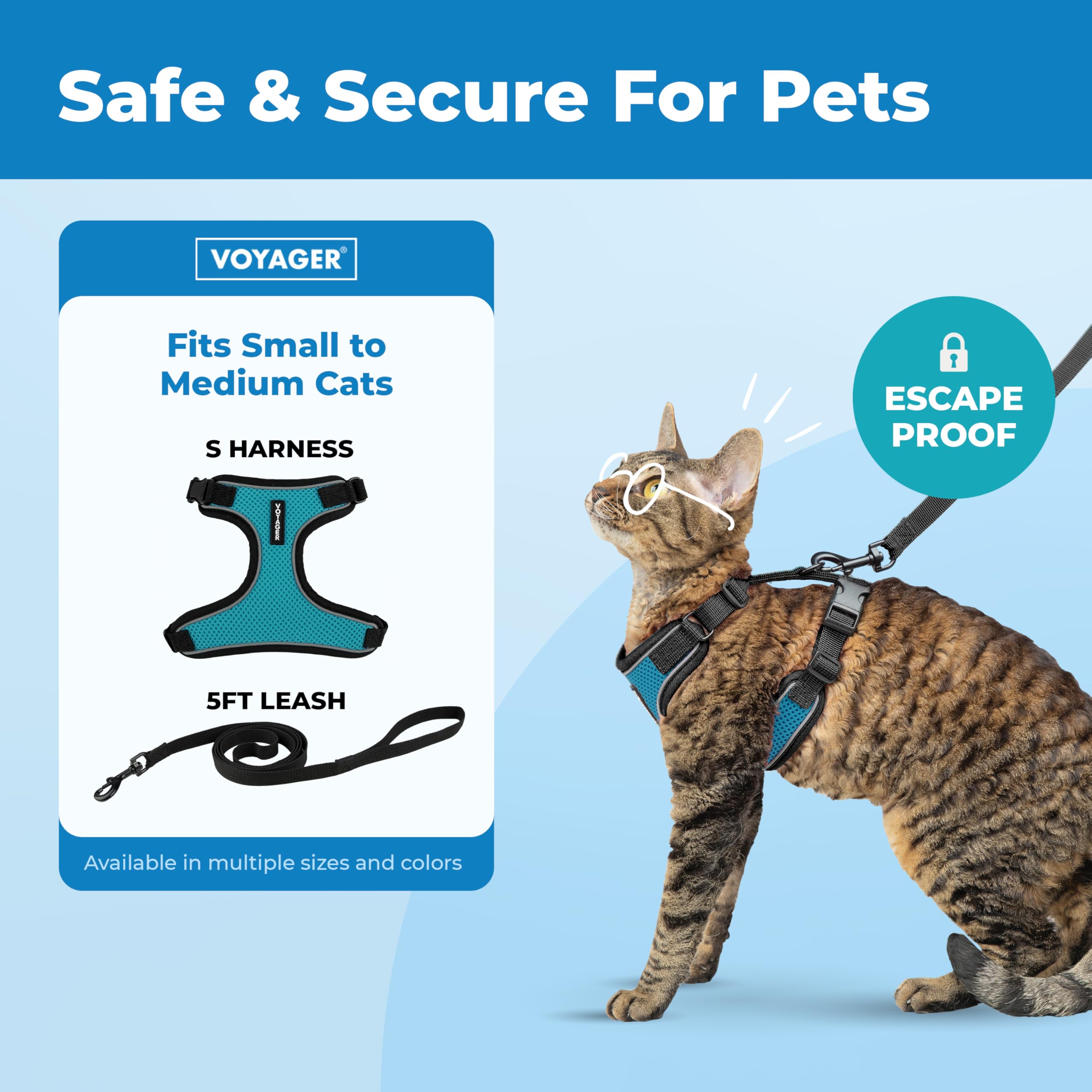 Best Pet Supplies Voyager Escape Proof Cat Harness and Leash Set - Reflective Stitching, 5ft Leash, Adjustable Fit