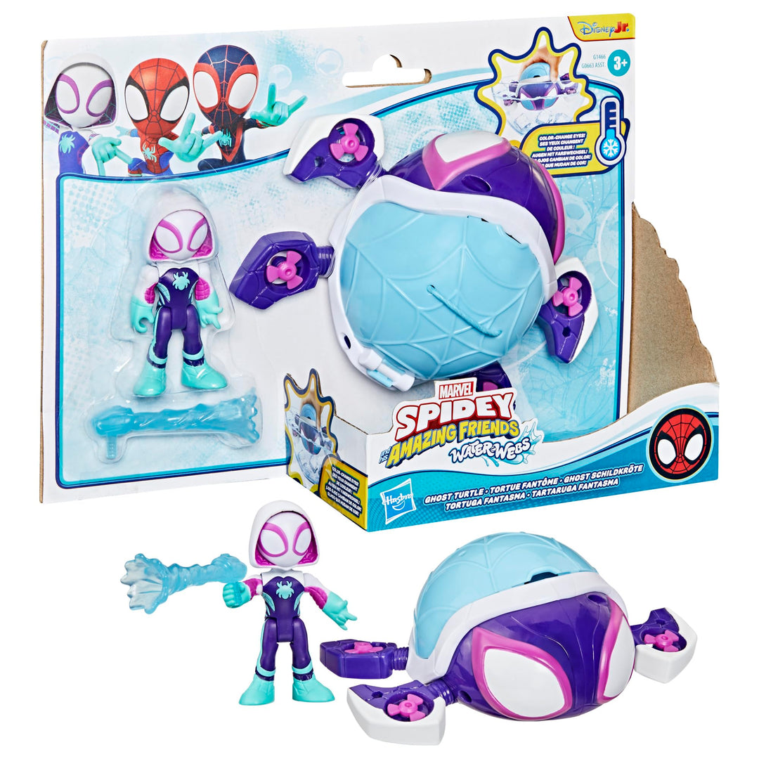 Spidey and His Amazing Friends Marvel Water-Webs Ghost Turtle Submarine Toy - Color-Change Eyes & Action Figure Playset
