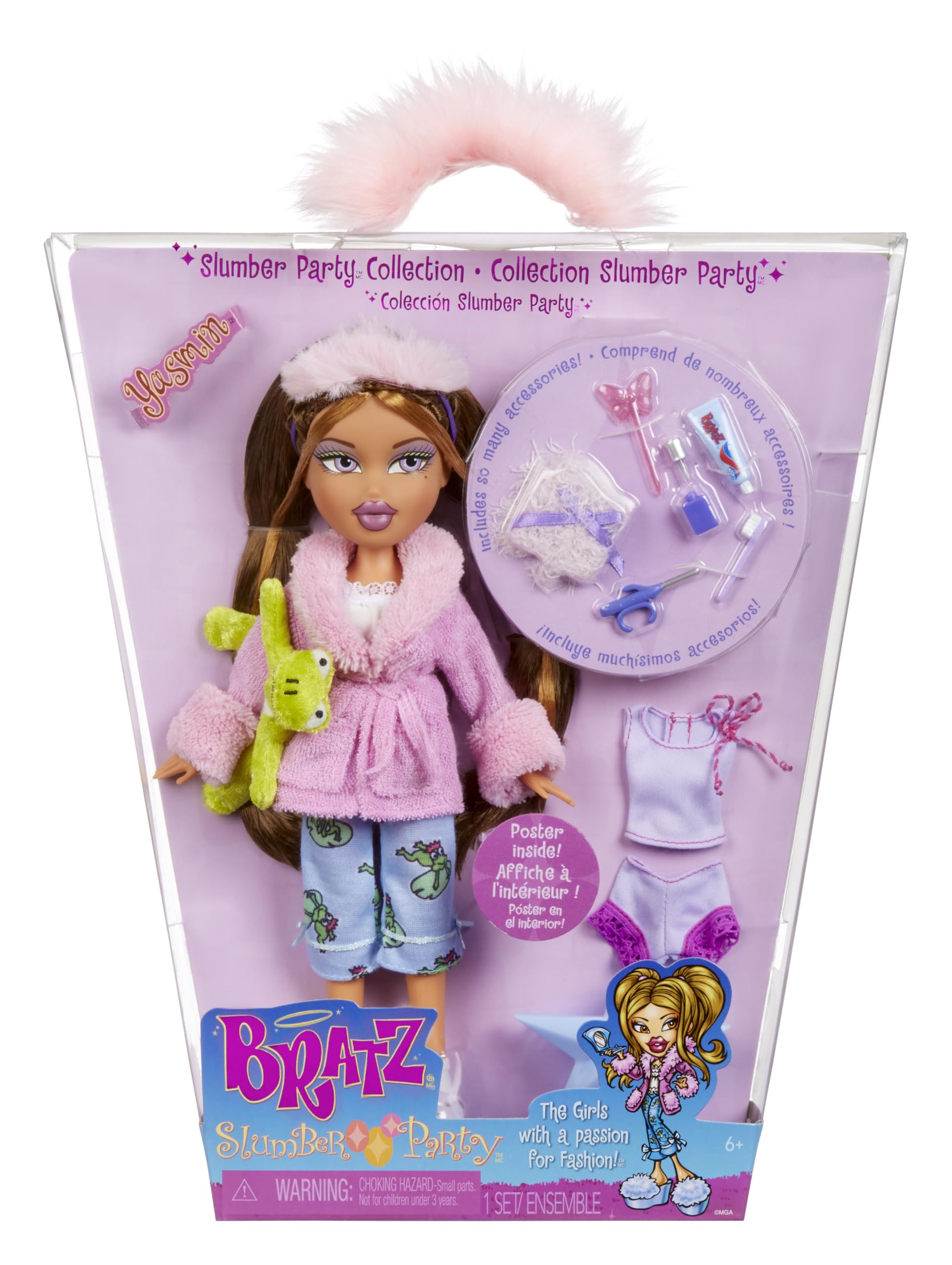 Bratz Slumber Party - Yasmin Fashion Doll with 2 Outfits & Plush - Ages 6-10 1