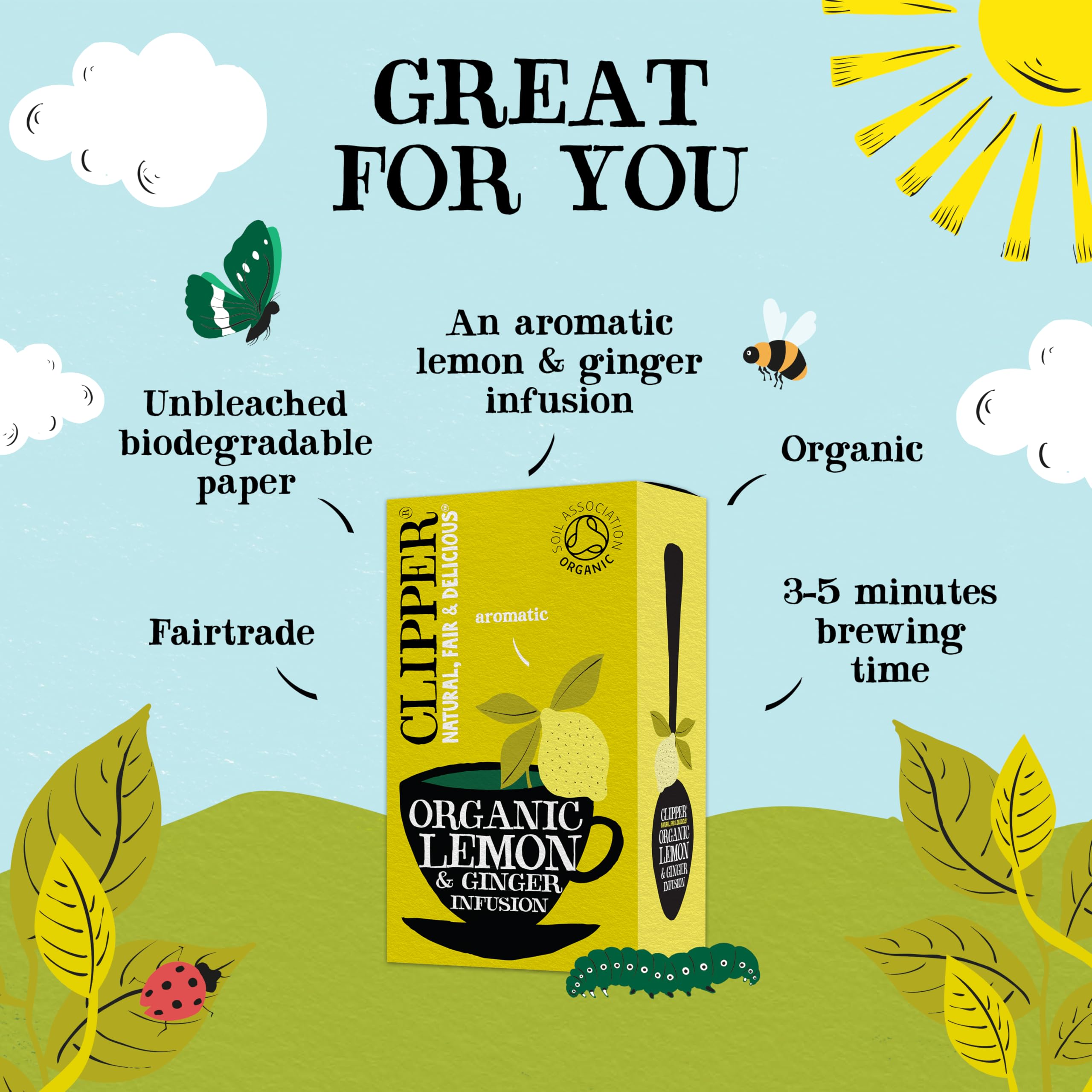 Clipper Natural, Fair & Delicious Organic Lemon & Ginger Herbal Tea Bags - 120 Count (6x20) | Caffeine Free 2